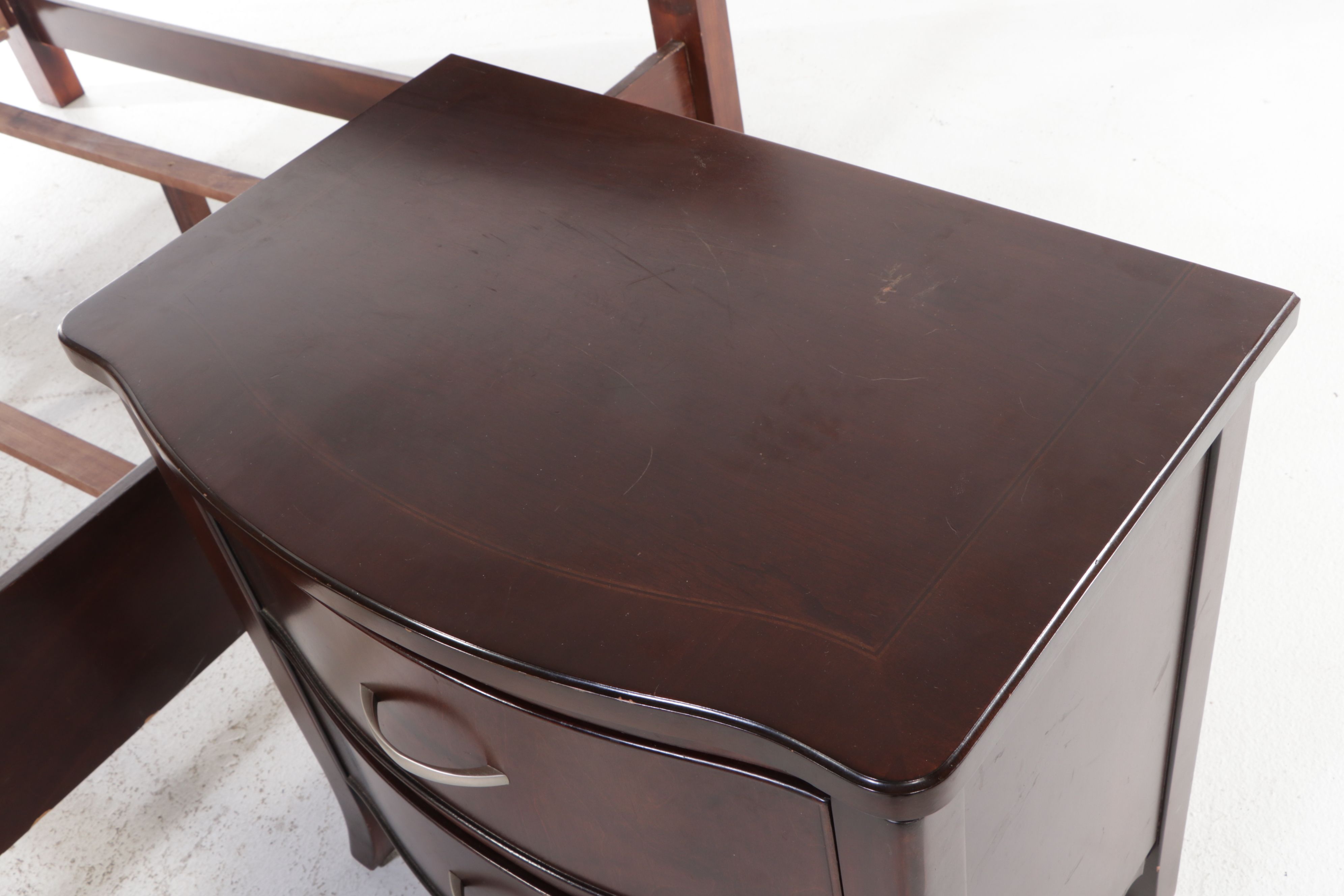 American Signature Mahogany Queen Size Bed Frame and Nightstand