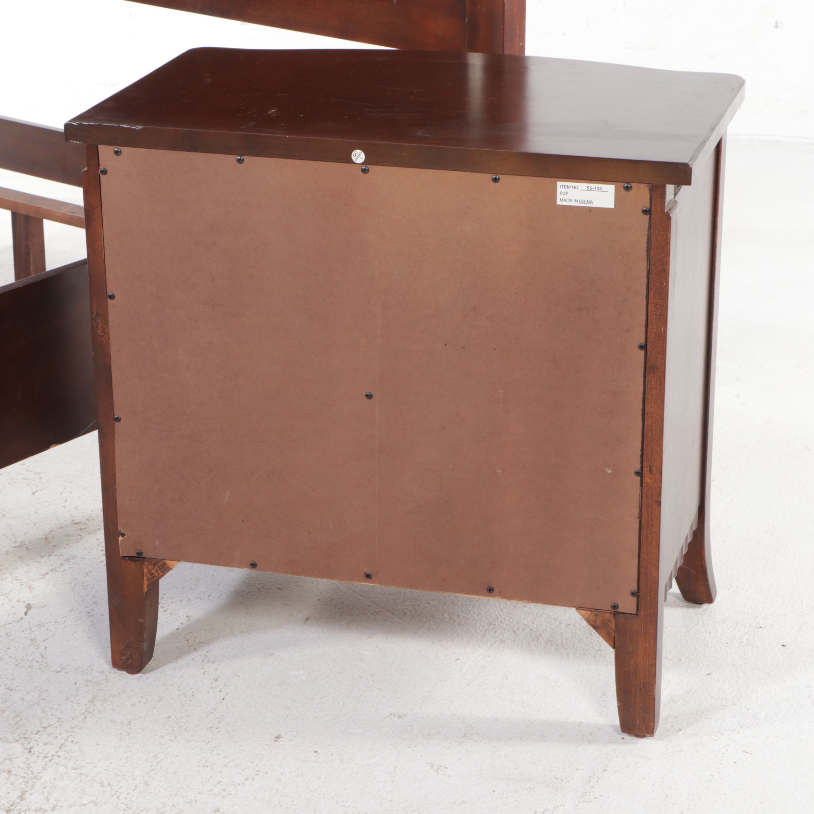 American Signature Mahogany Queen Size Bed Frame and Nightstand