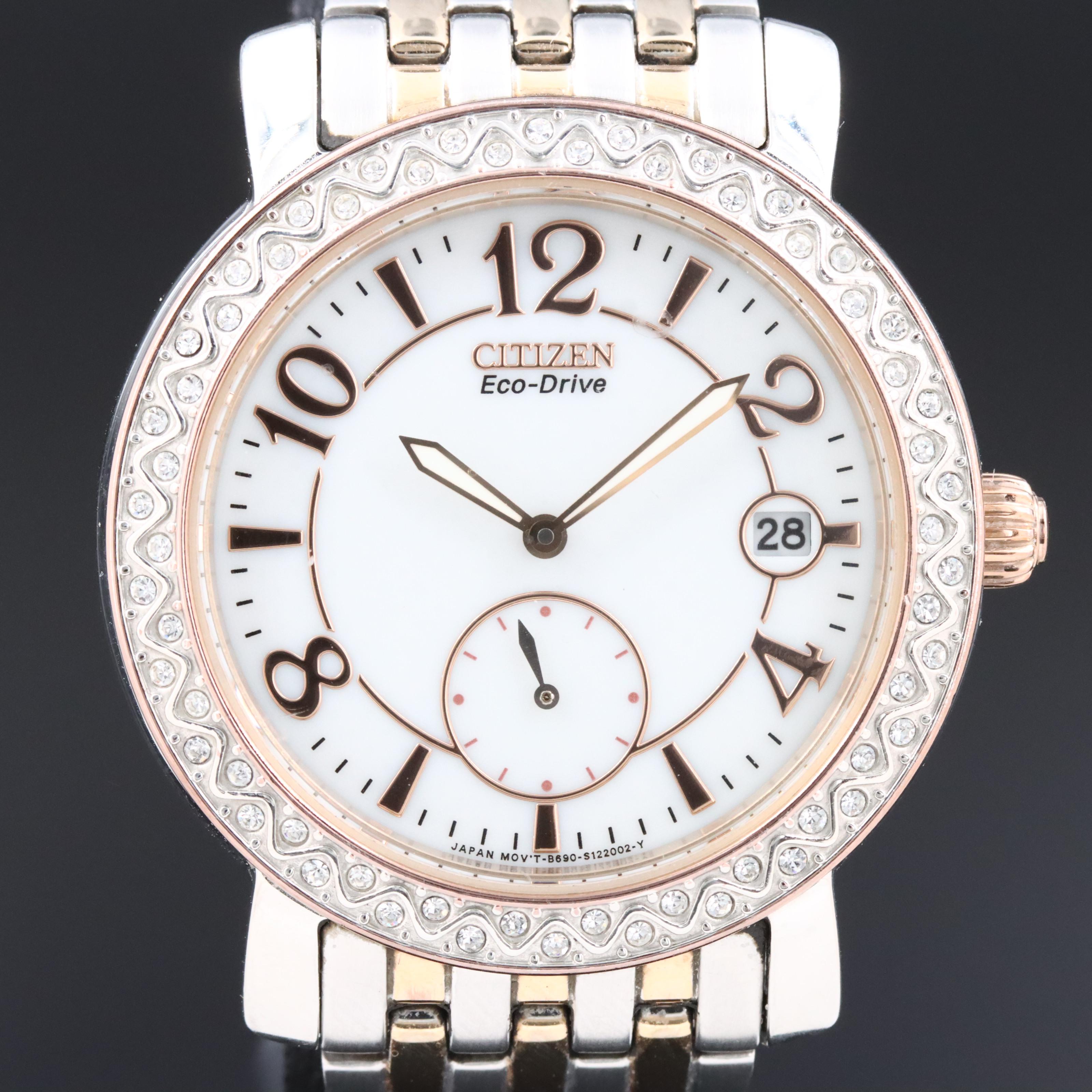 Citizen Eco-Drive Glass Crystals Bezel Date Watch