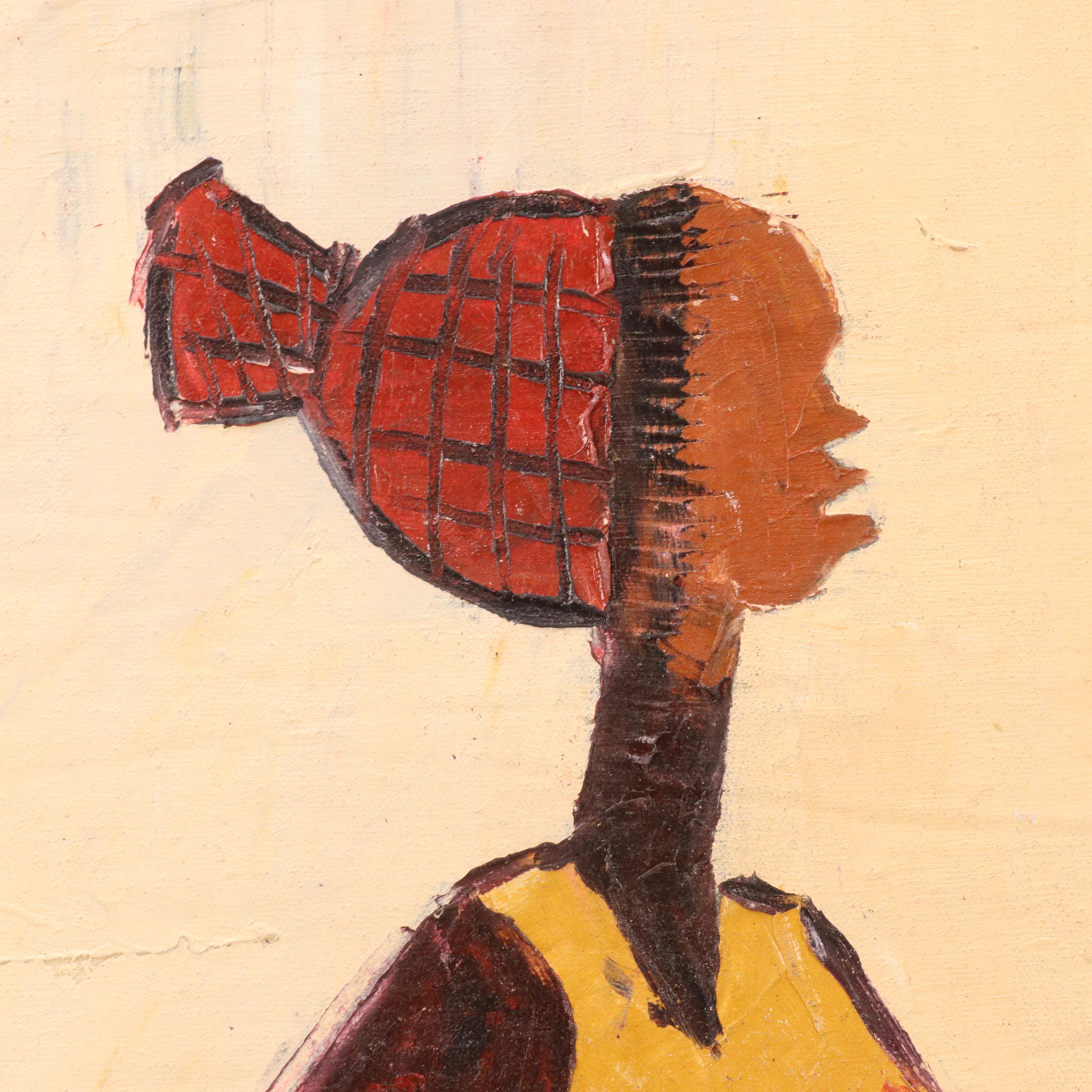 Bayo Ogundele Stylized Figural Oil Painting "Tee-a-Tee," 2024