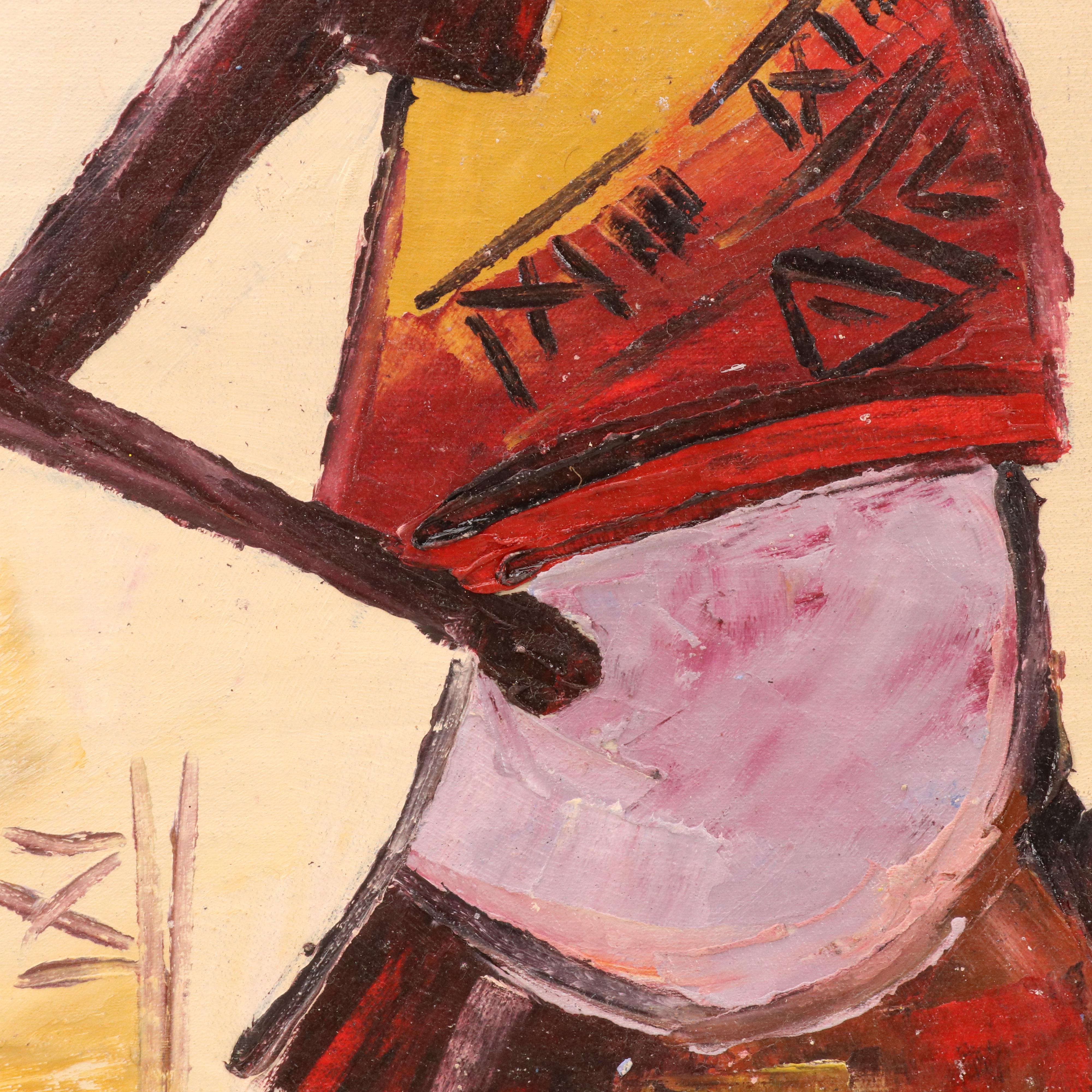 Bayo Ogundele Stylized Figural Oil Painting "Tee-a-Tee," 2024