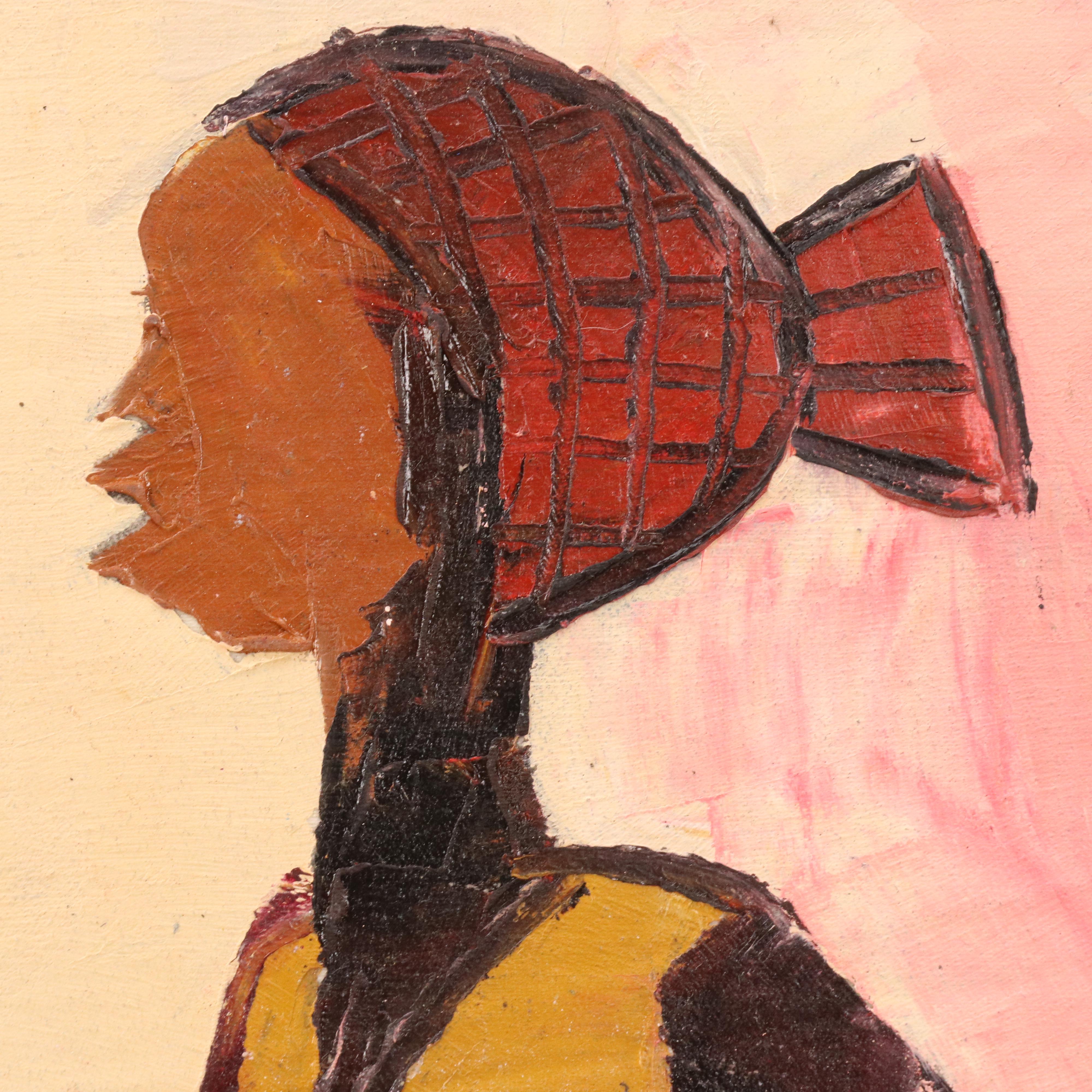 Bayo Ogundele Stylized Figural Oil Painting "Tee-a-Tee," 2024