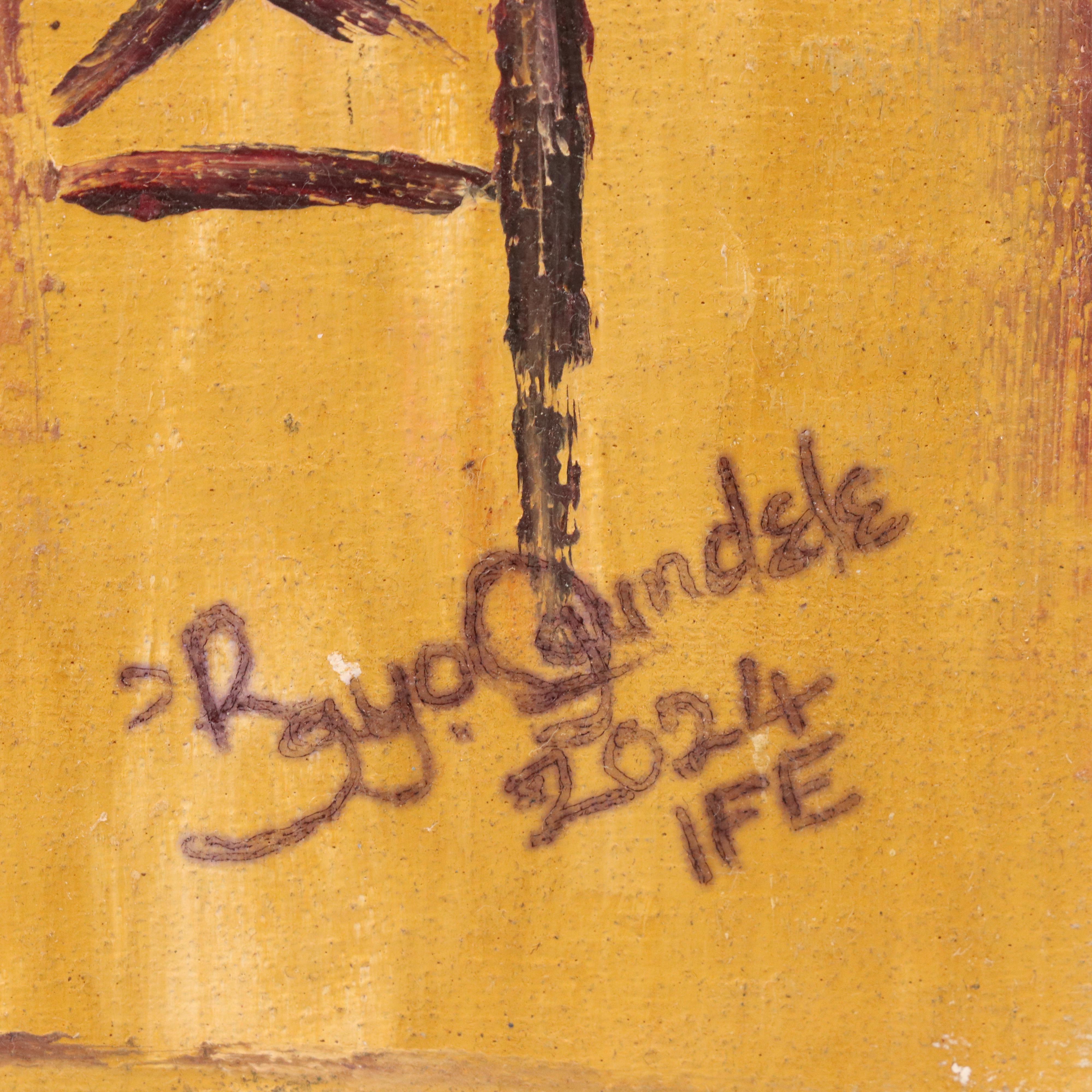 Bayo Ogundele Stylized Figural Oil Painting "Tee-a-Tee," 2024