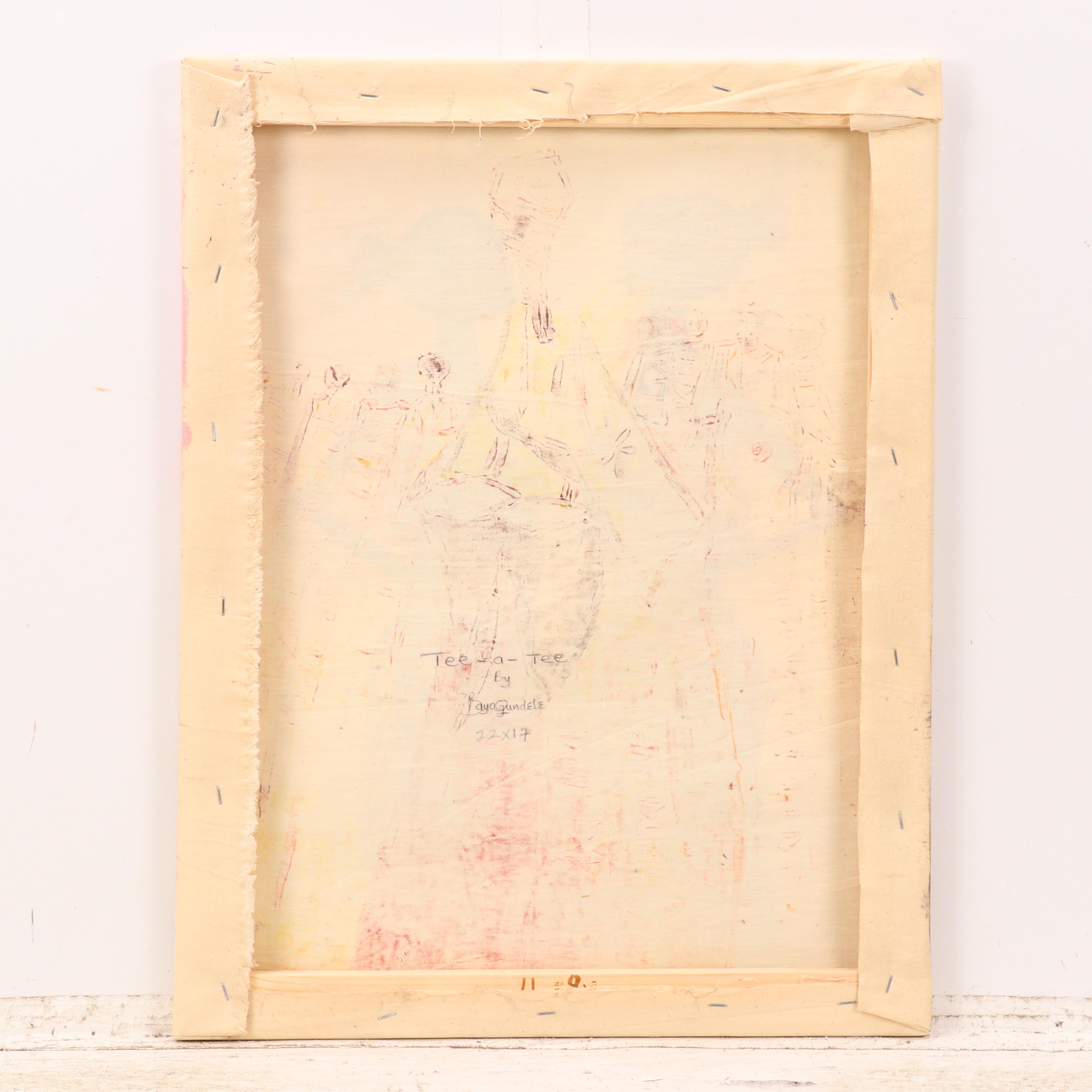 Bayo Ogundele Stylized Figural Oil Painting "Tee-a-Tee," 2024