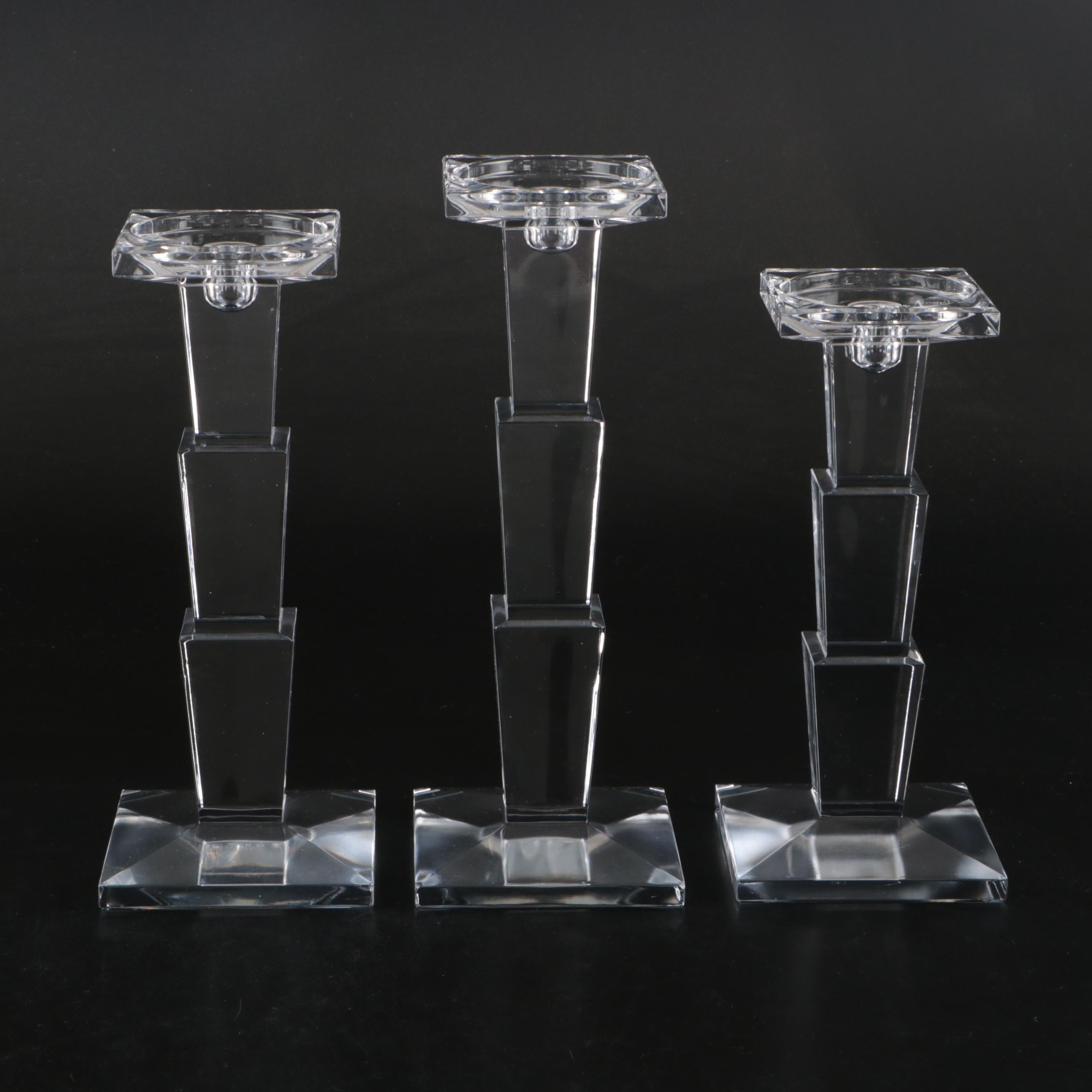 Set of Glass Geometric Stacked Pillar Candlesticks