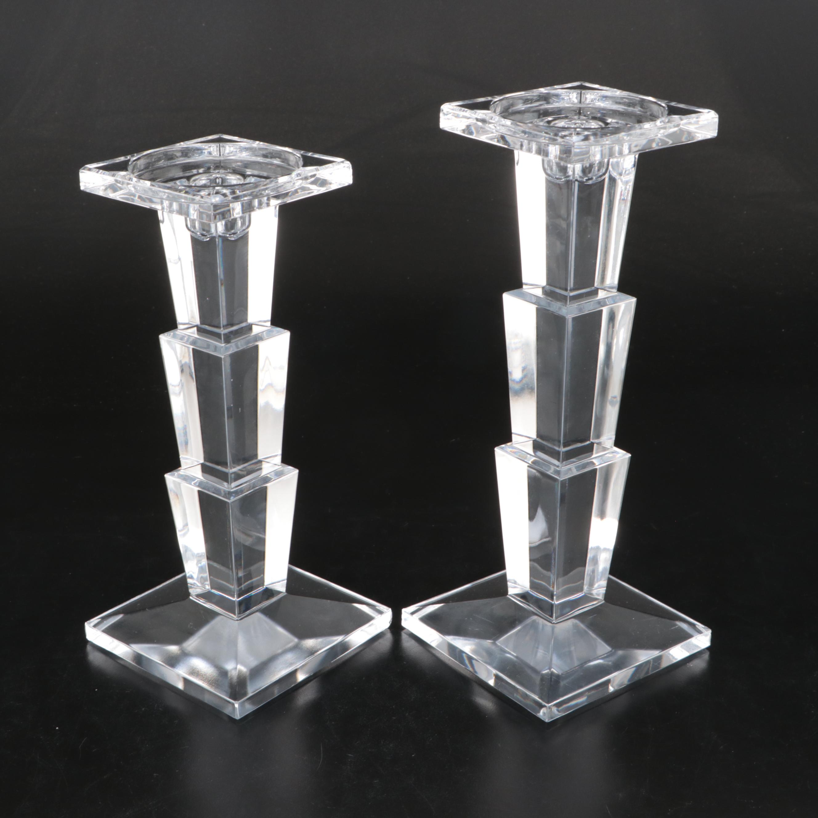 Set of Glass Geometric Stacked Pillar Candlesticks