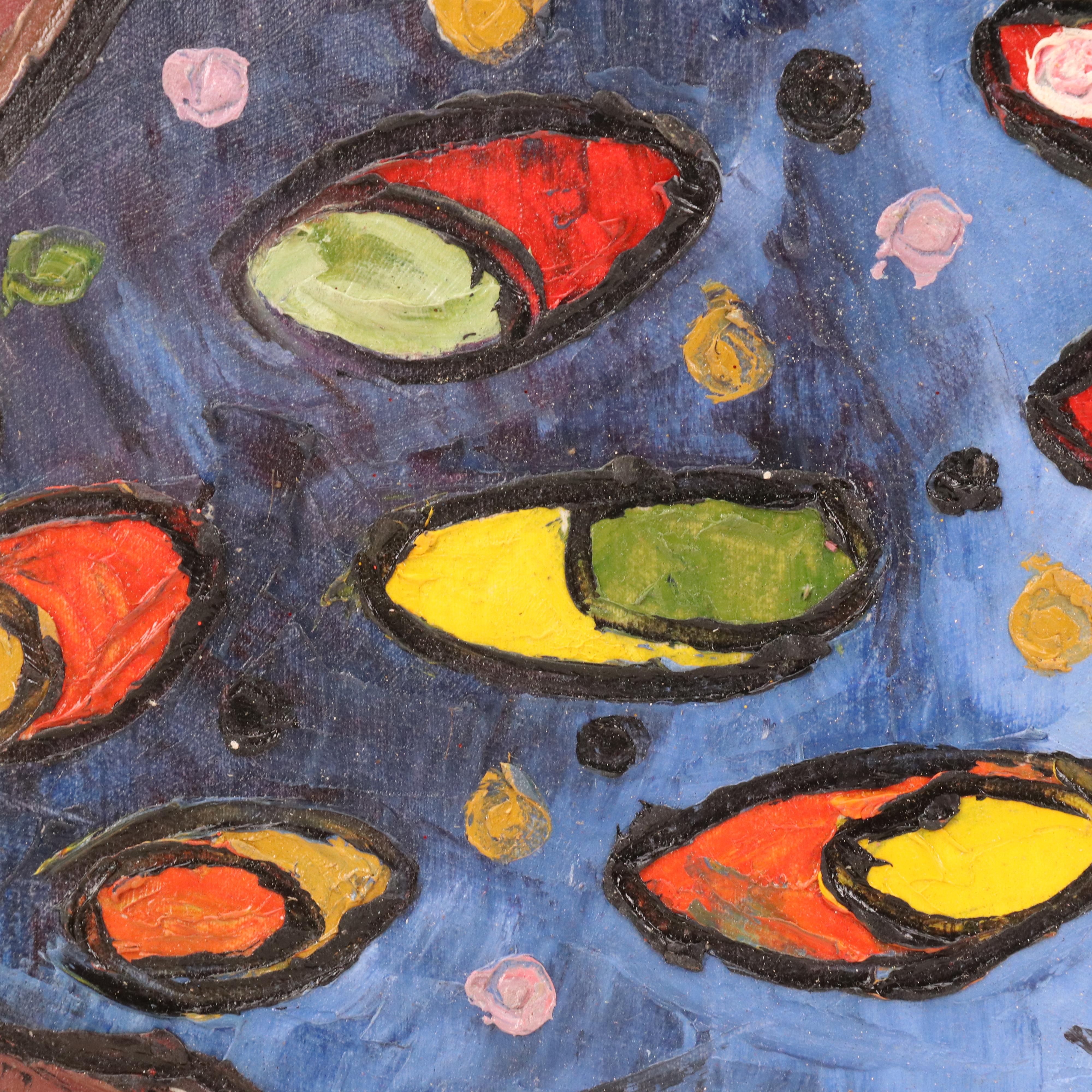 Bayo Ogundele Stylized Figural Oil Painting of Peacock, 2024