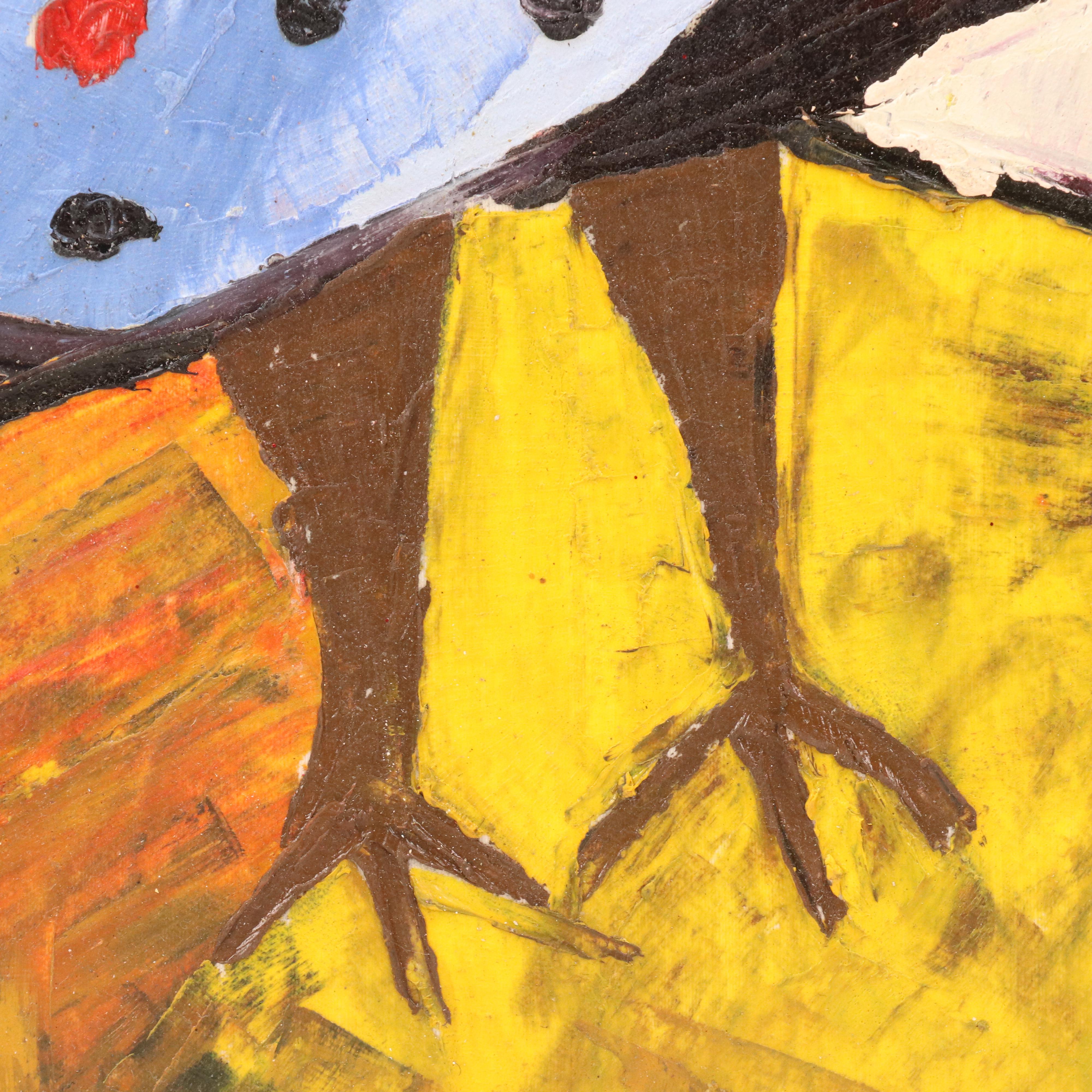 Bayo Ogundele Stylized Figural Oil Painting of Peacock, 2024