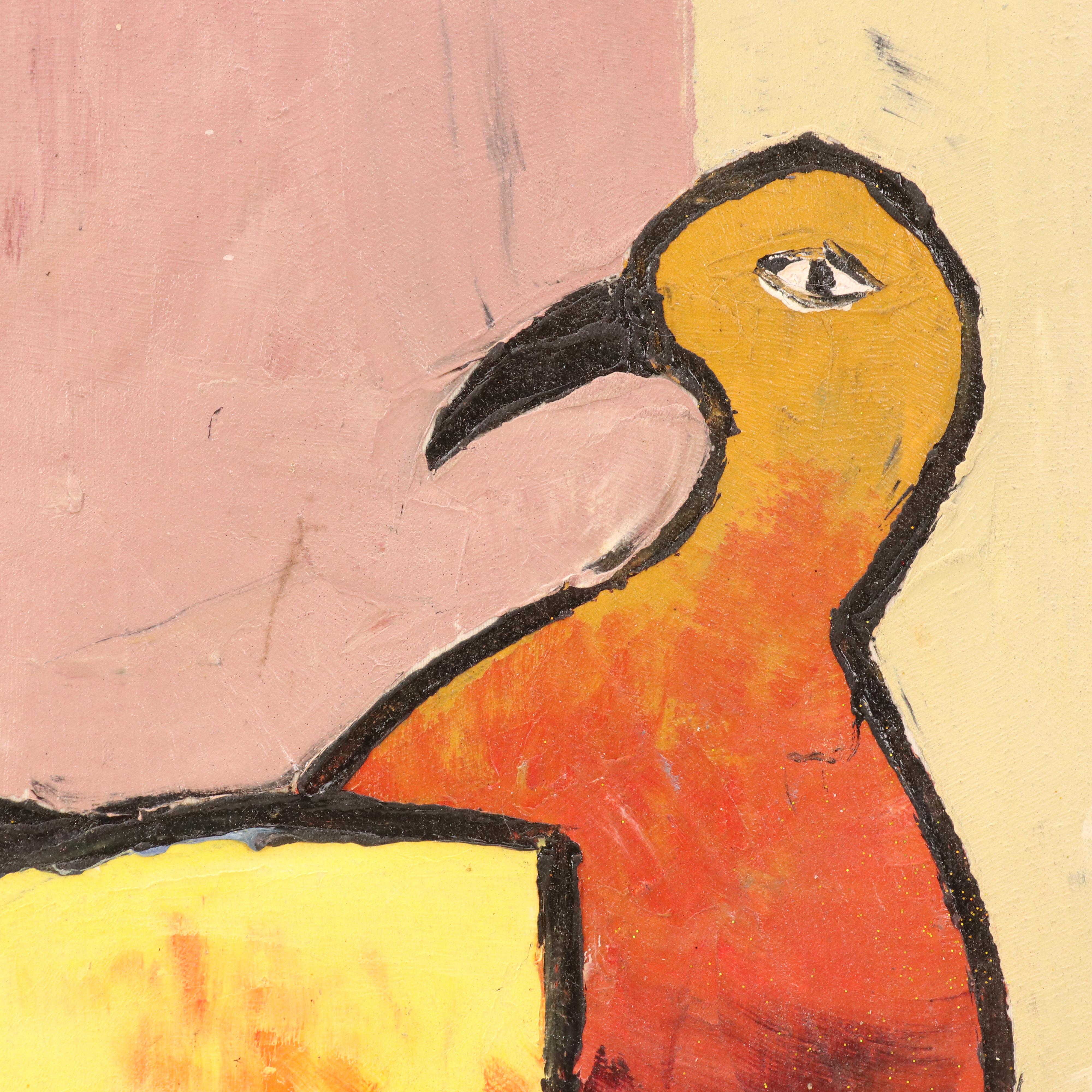 Bayo Ogundele Stylized Figural Oil Painting of Peacock, 2024