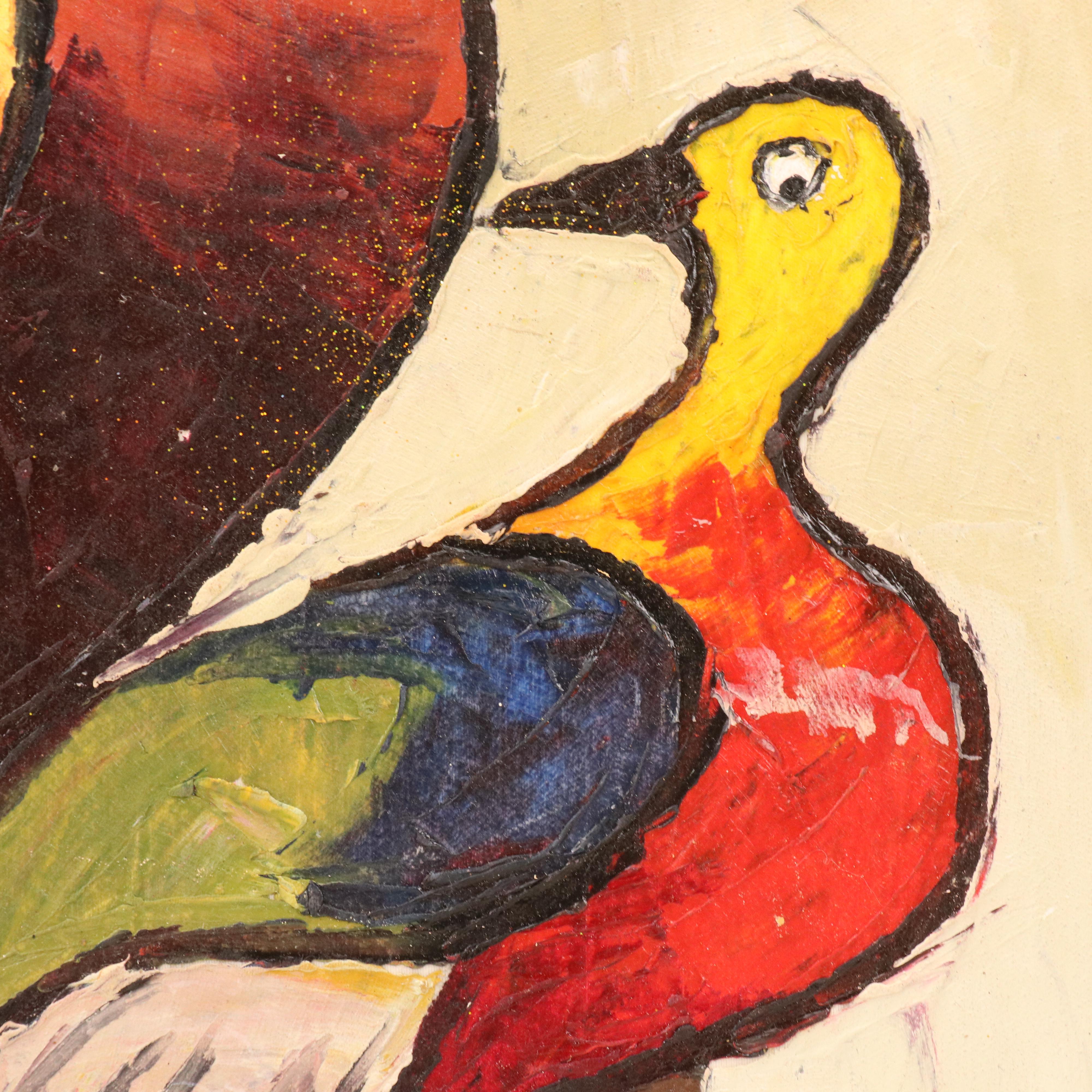 Bayo Ogundele Stylized Figural Oil Painting of Peacock, 2024