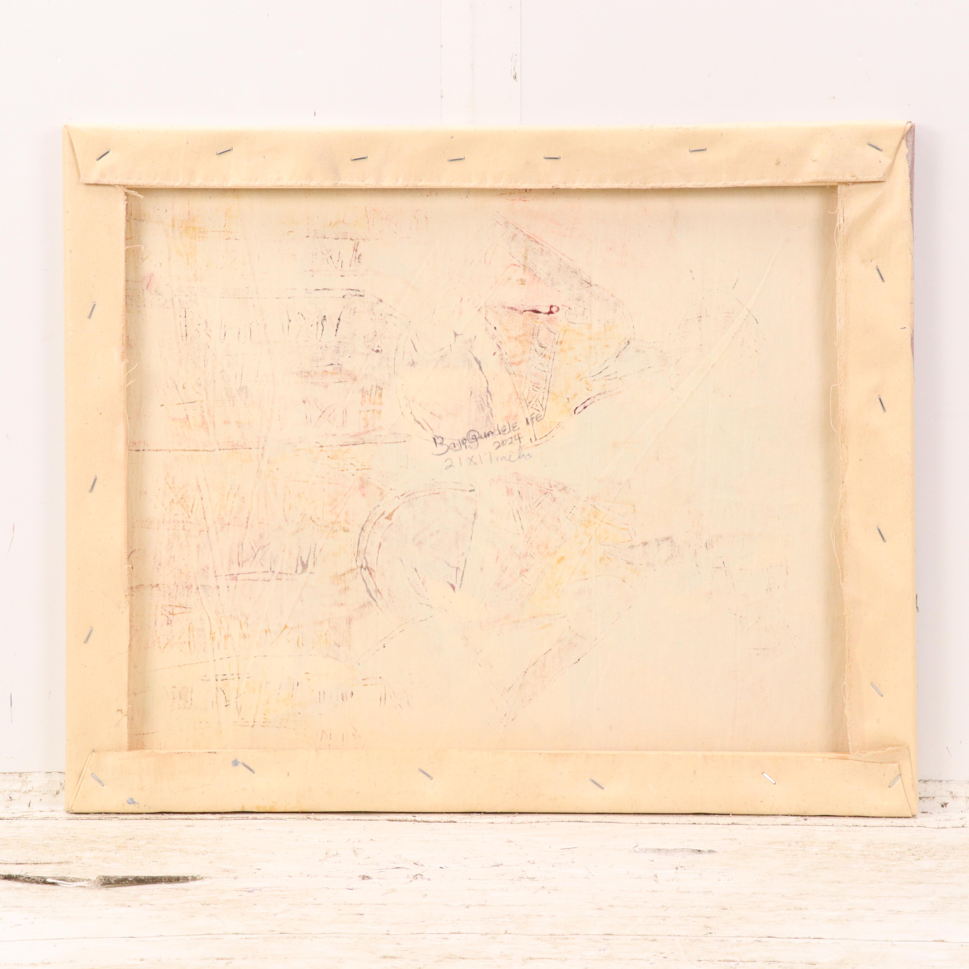 Bayo Ogundele Stylized Figural Oil Painting of Peacock, 2024