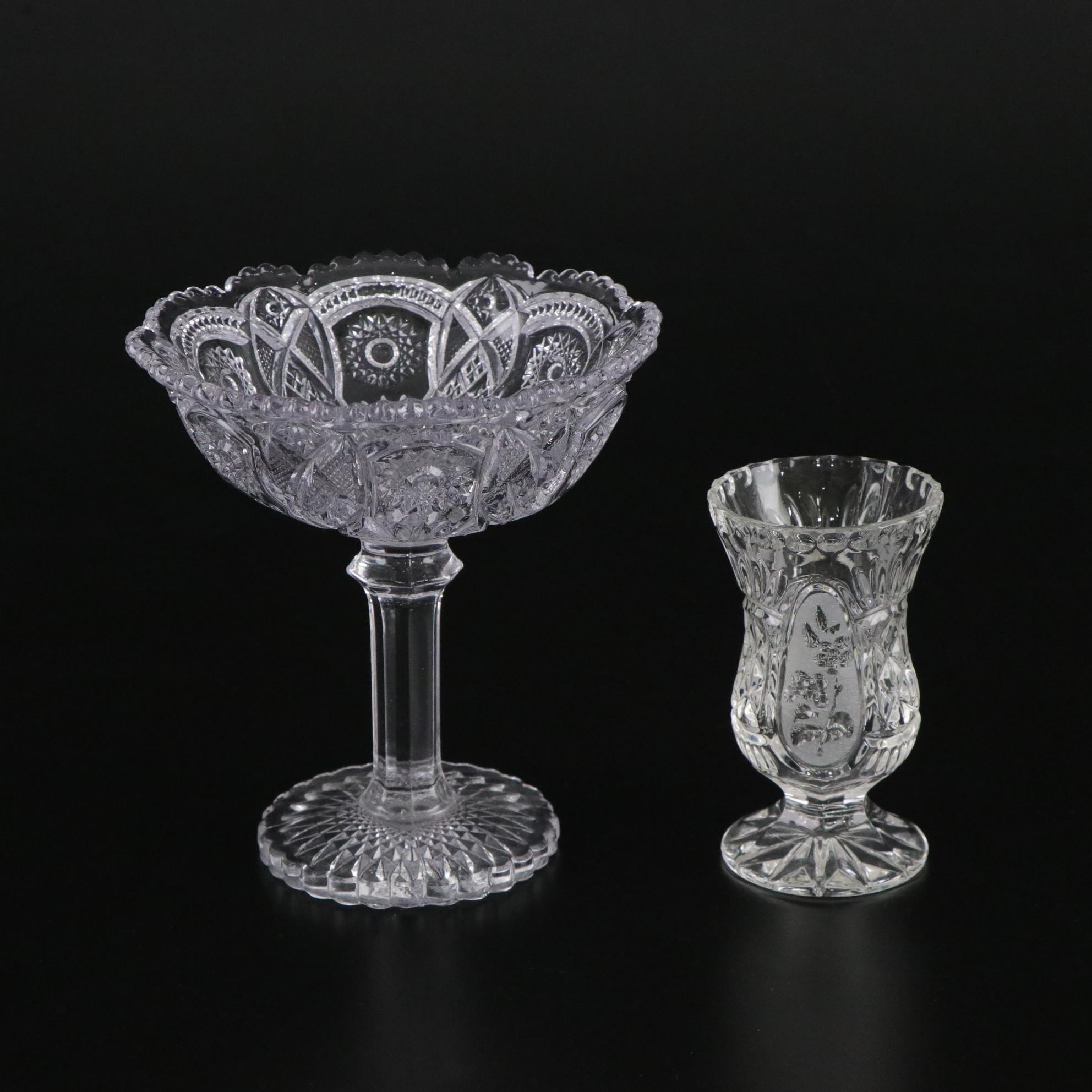 Pressed Glass and Crystal Vases, Candlesticks, and Bell