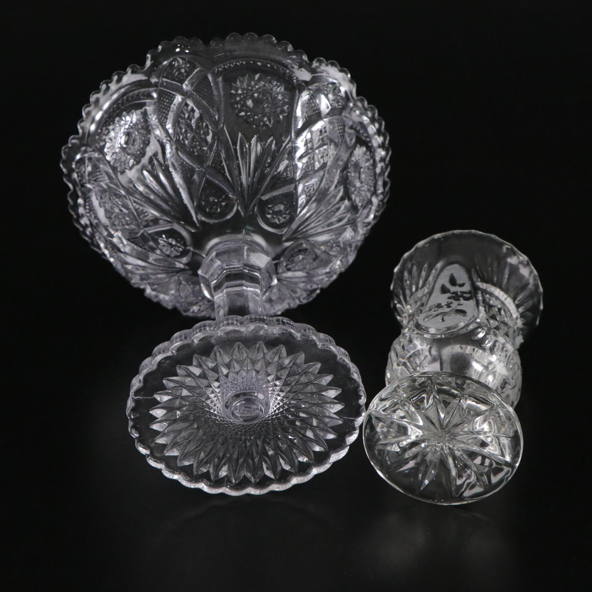 Pressed Glass and Crystal Vases, Candlesticks, and Bell