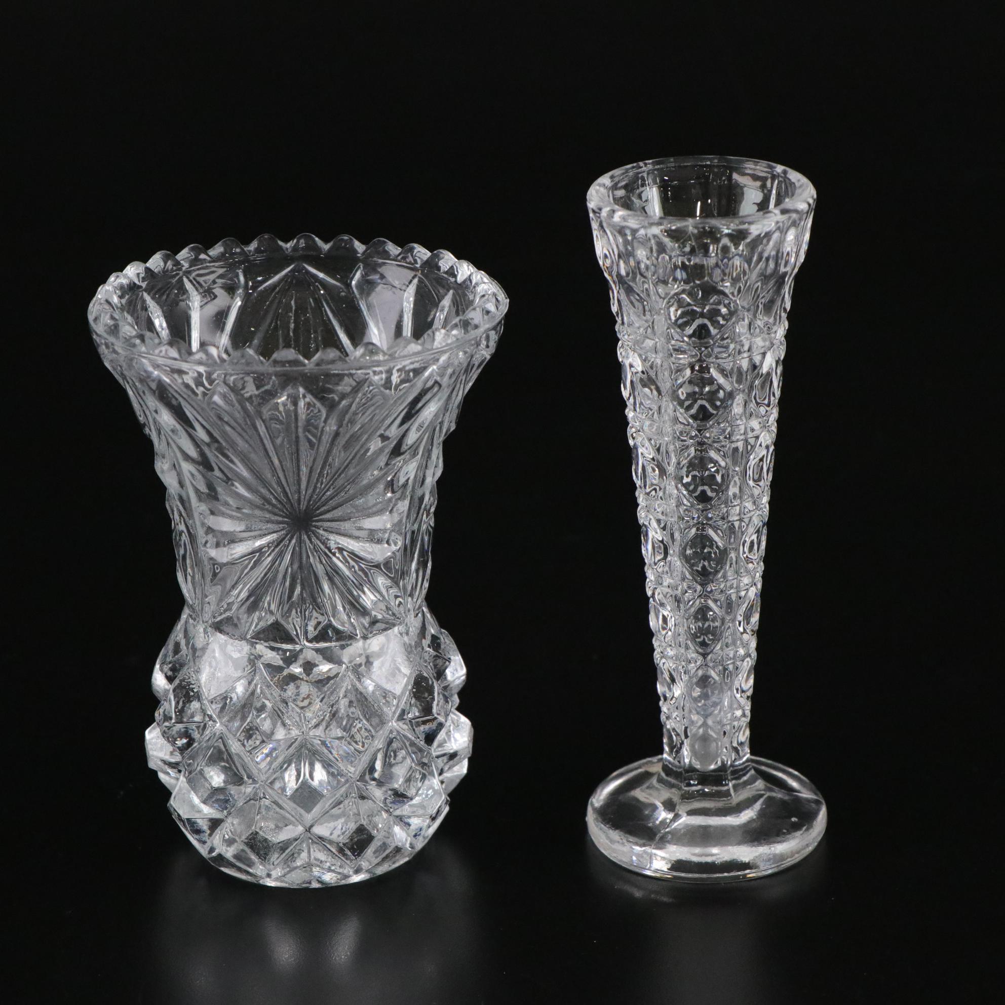 Pressed Glass and Crystal Vases, Candlesticks, and Bell