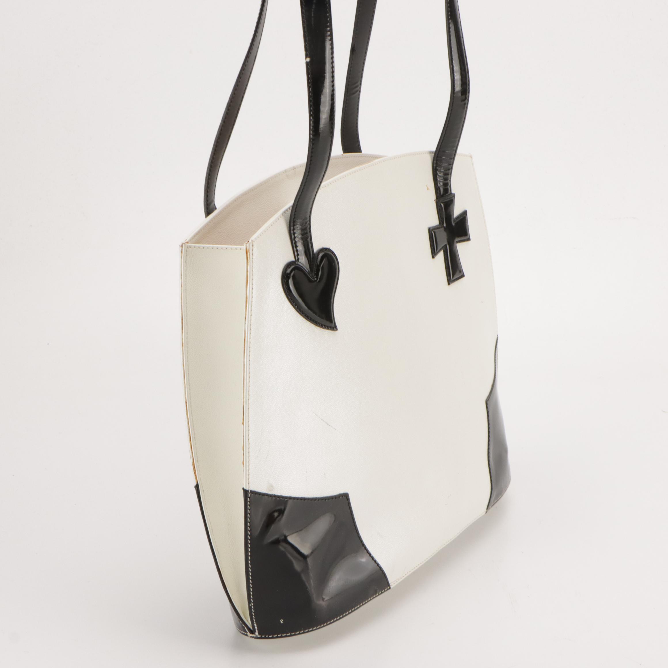 Christian Lacroix Cross My Heart Bag in Black Patent & Pearlescent White Leather