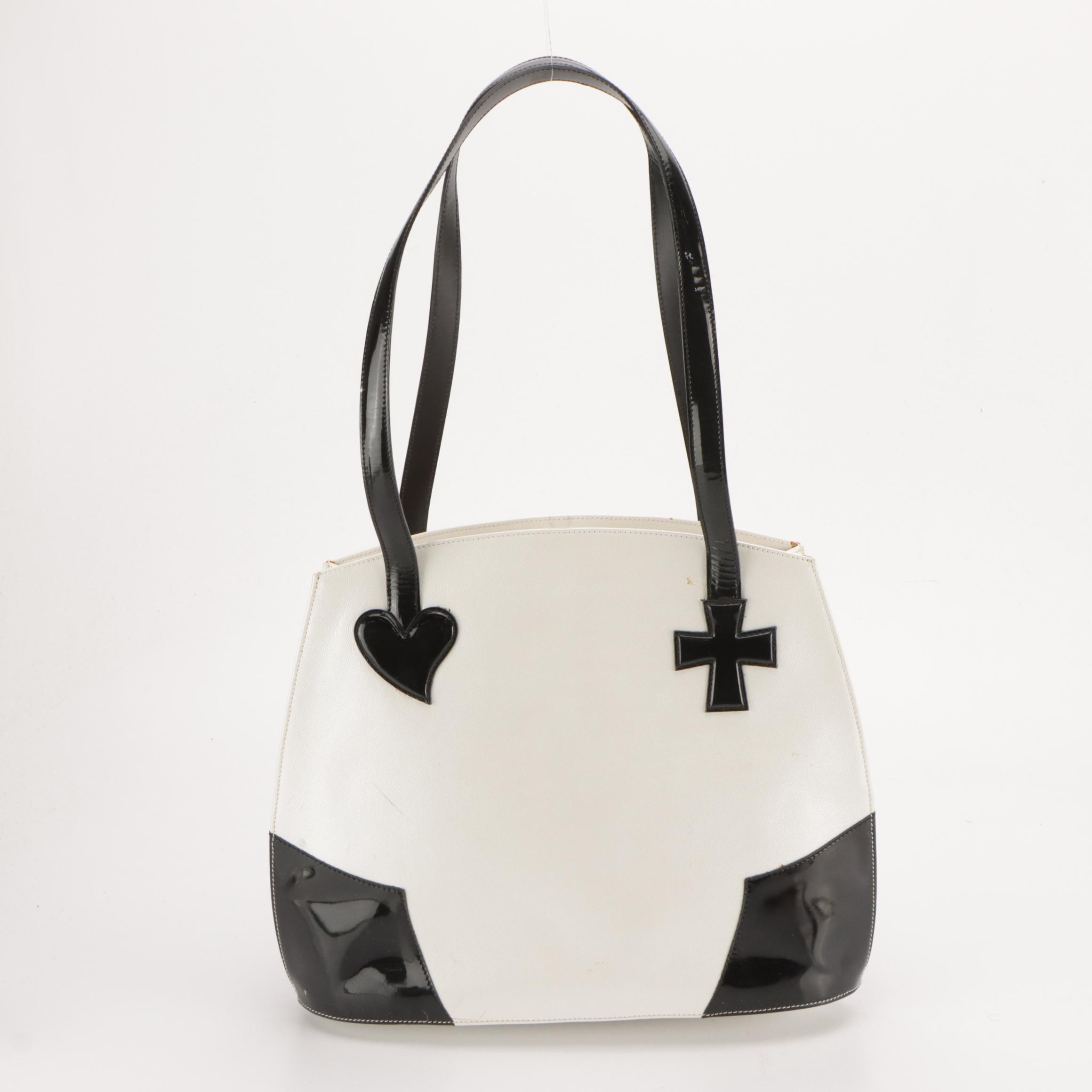 Christian Lacroix Cross My Heart Bag in Black Patent & Pearlescent White Leather