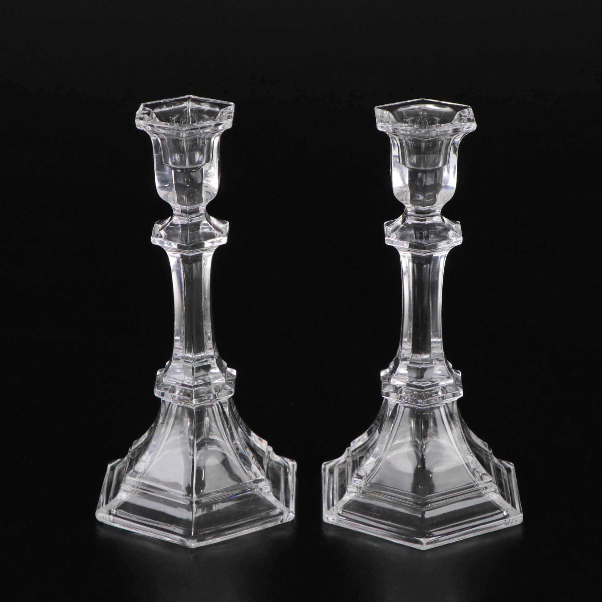 Pressed Glass and Crystal Vases, Candlesticks, and Bell