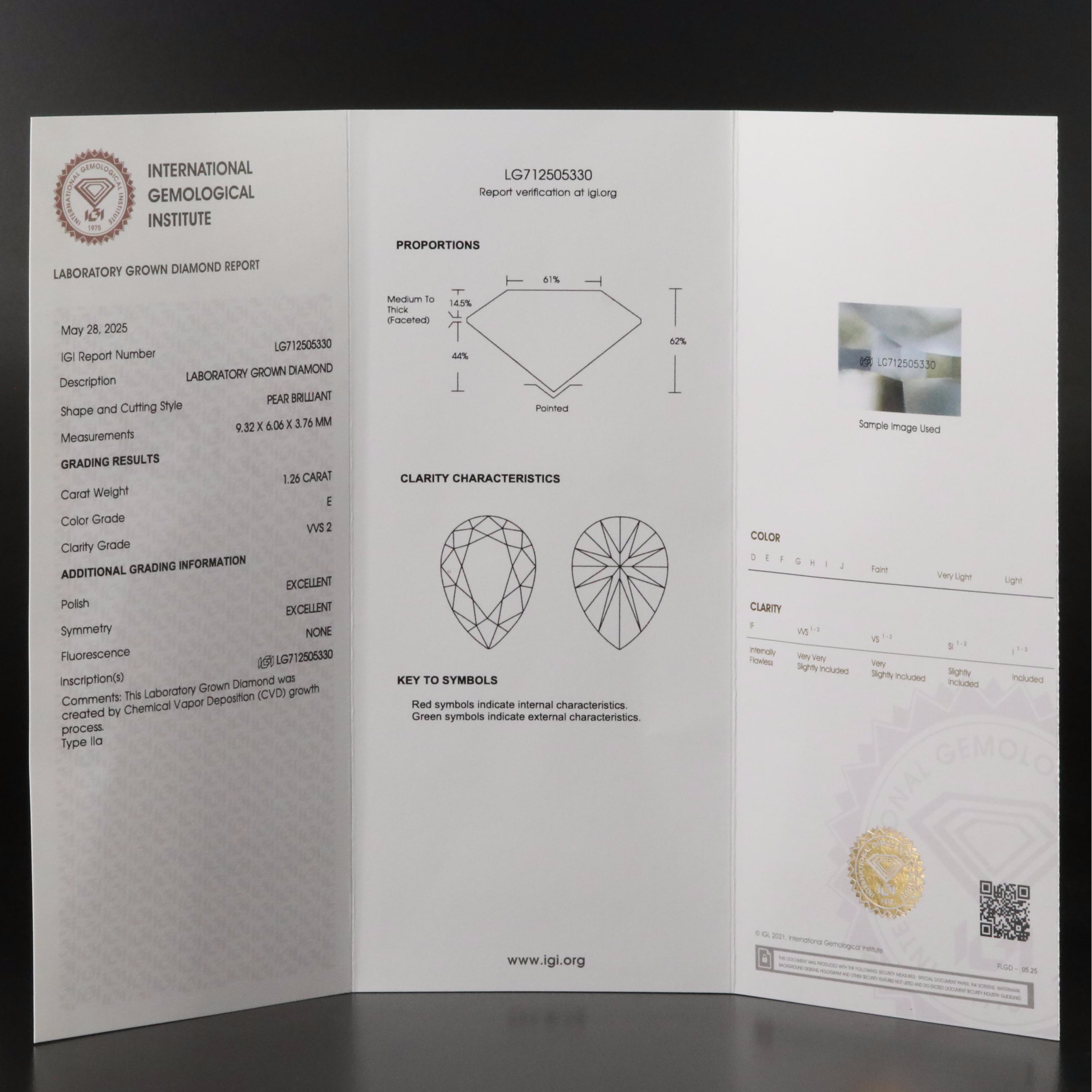 Loose 1.26 CT Lab Grown Diamond with IGI Report