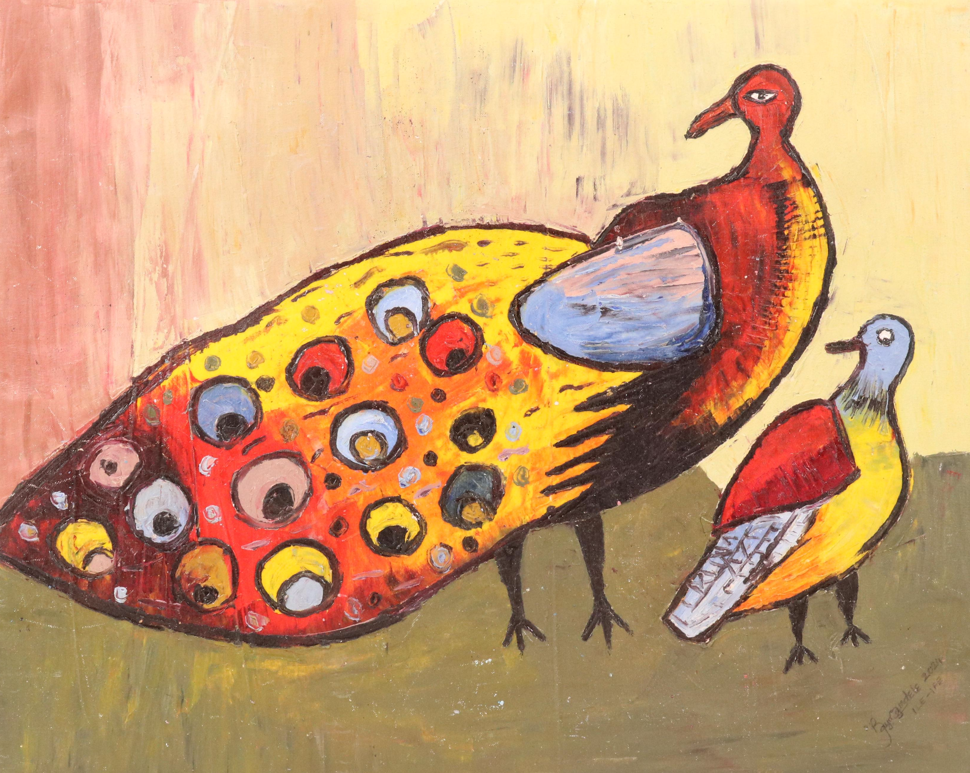 Bayo Ogundele Stylized Oil Painting of Peacock, 2024