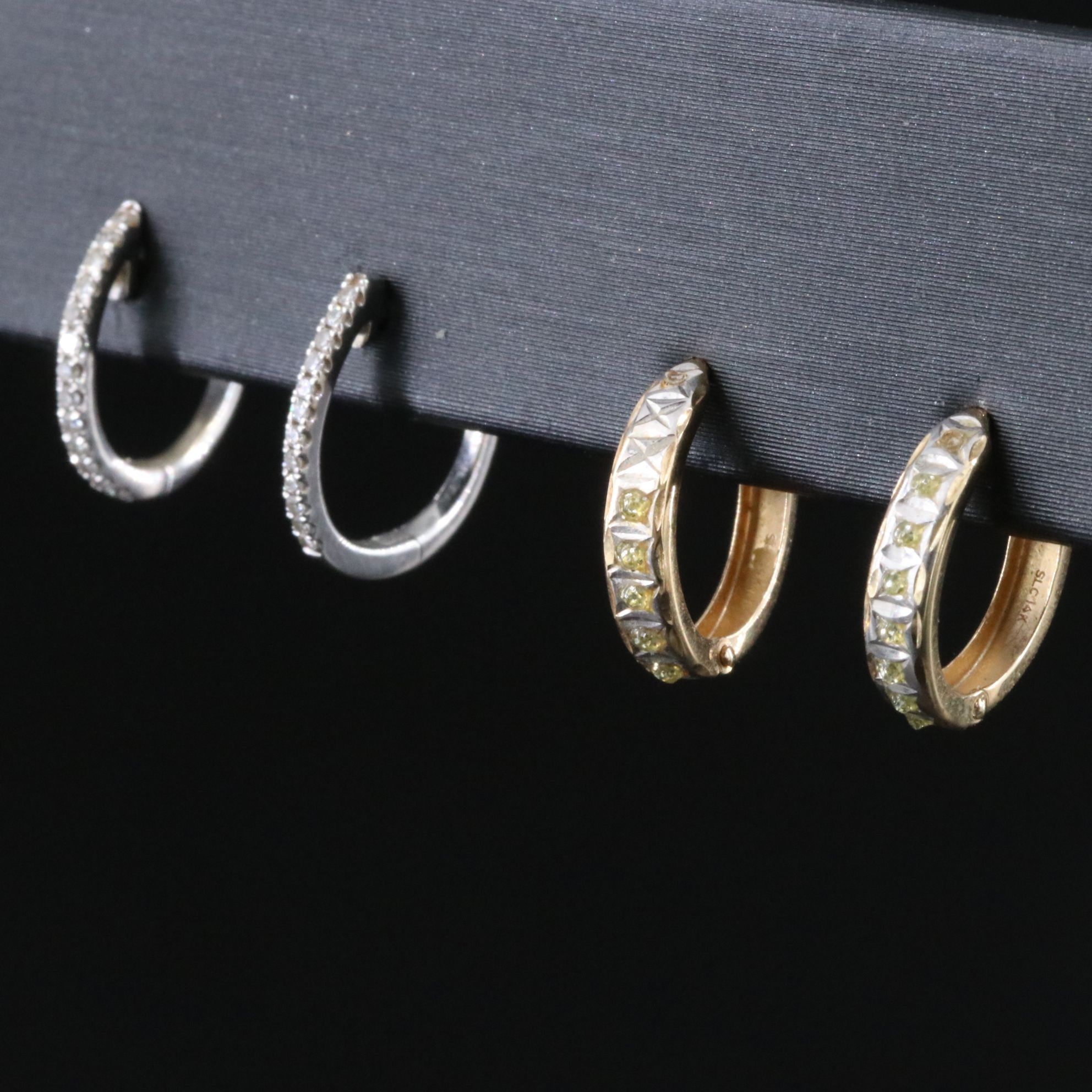 14K Huggie Hoop Earrings Including Diamonds