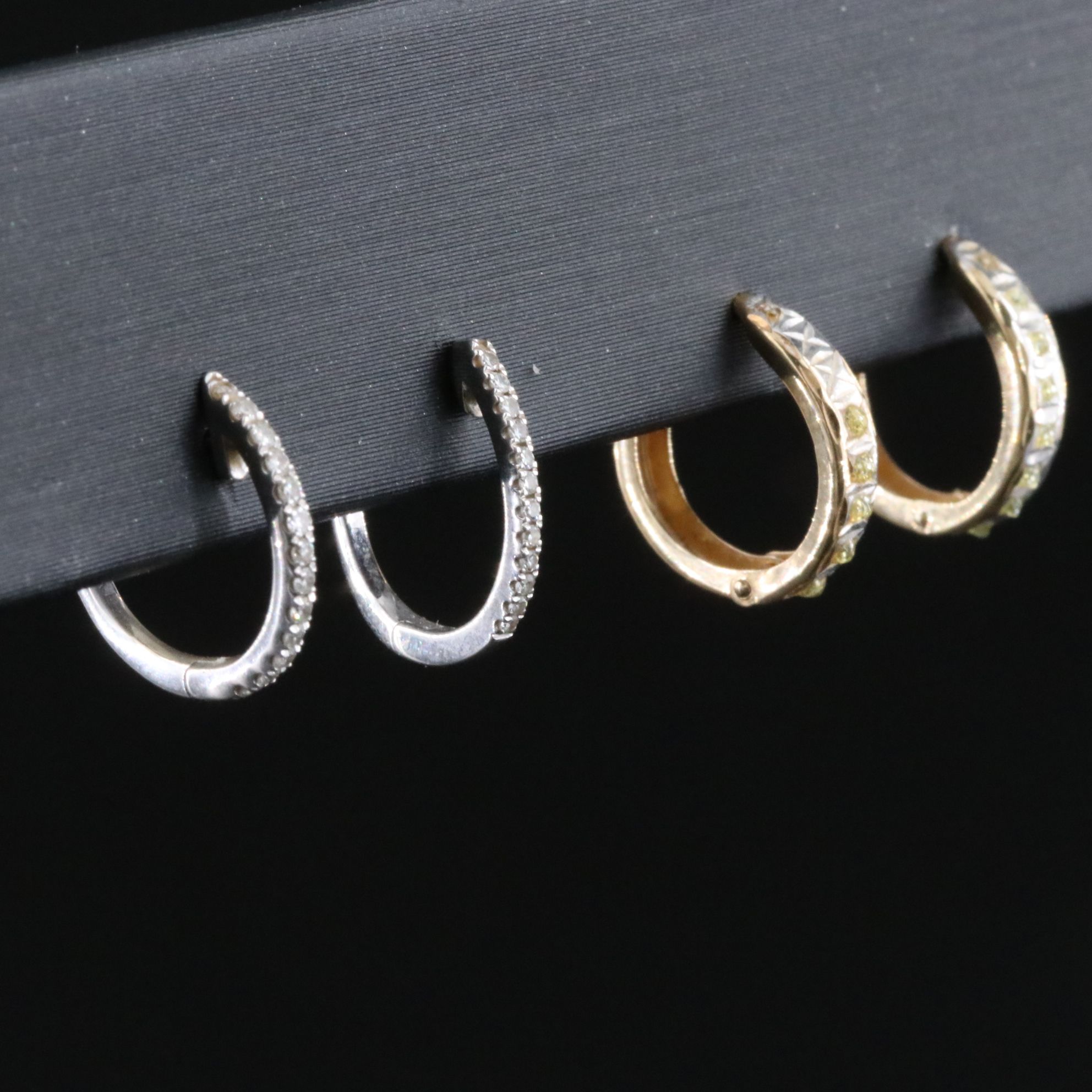 14K Huggie Hoop Earrings Including Diamonds
