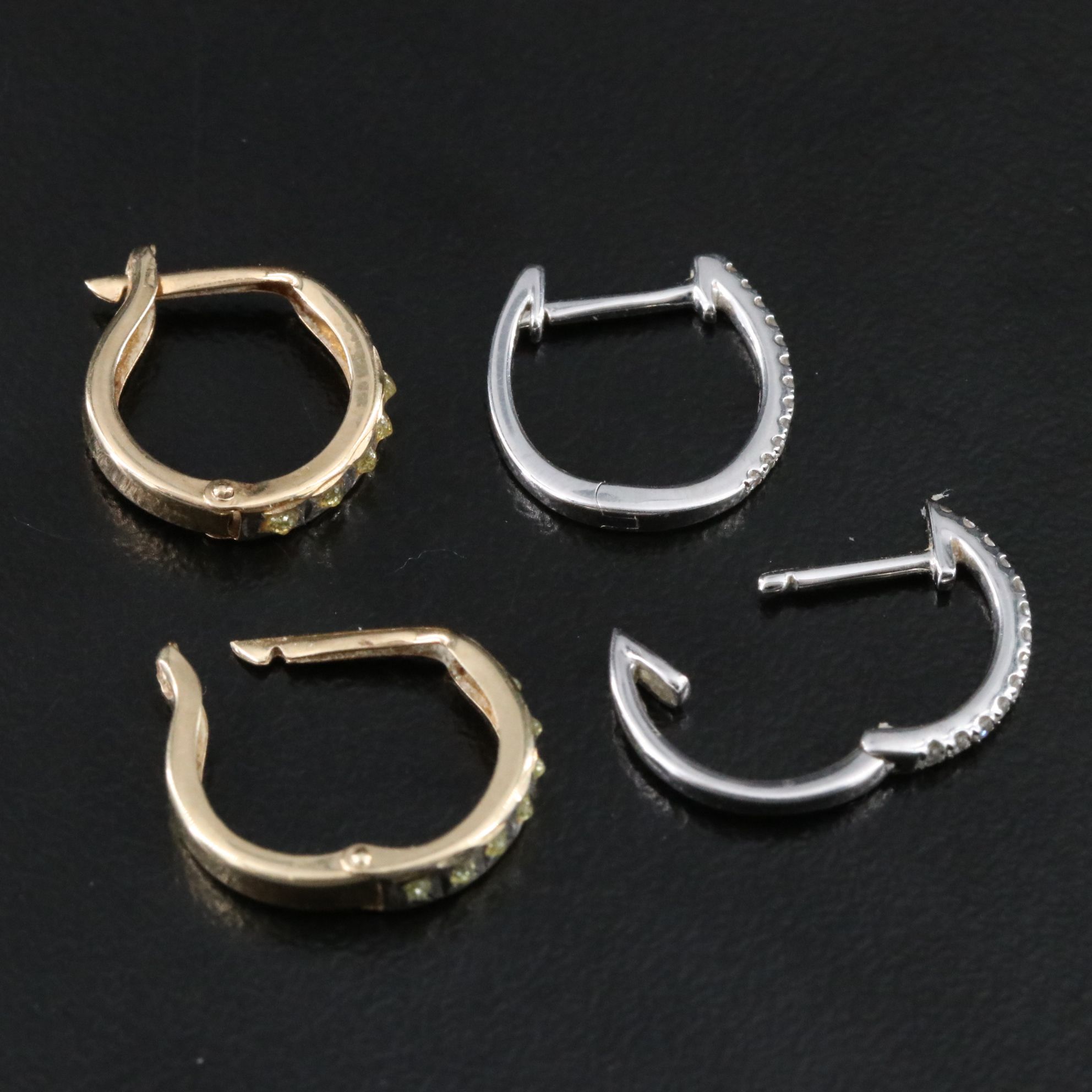 14K Huggie Hoop Earrings Including Diamonds