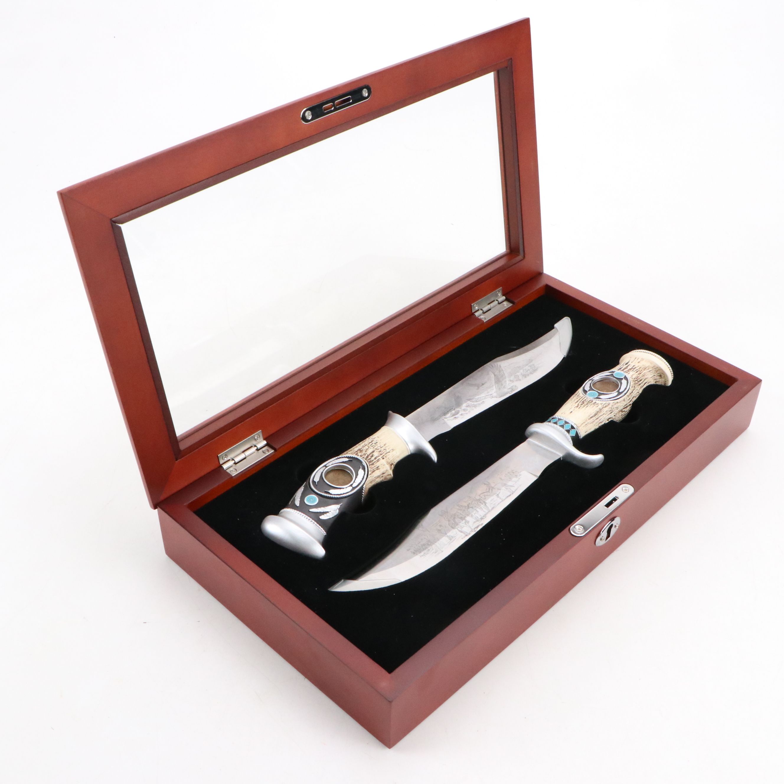 Danbury Mint Indian Head Penny Bowie Knife Set with Pictorial Blade Etching