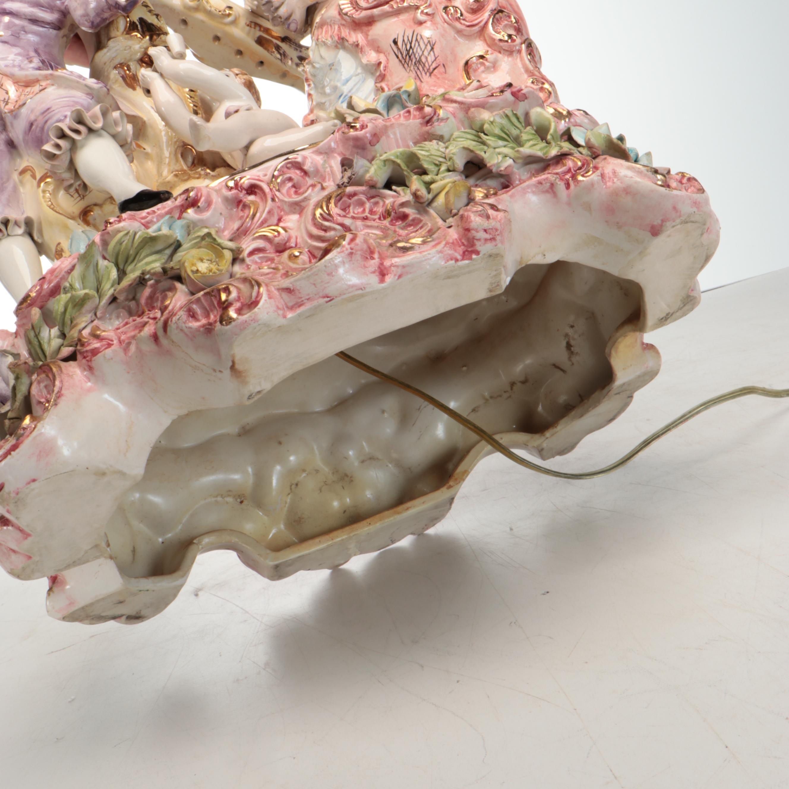 Wateau Style Luster Glaze Figural Ceramic Table Lamp, Mid/ Late 20th Century