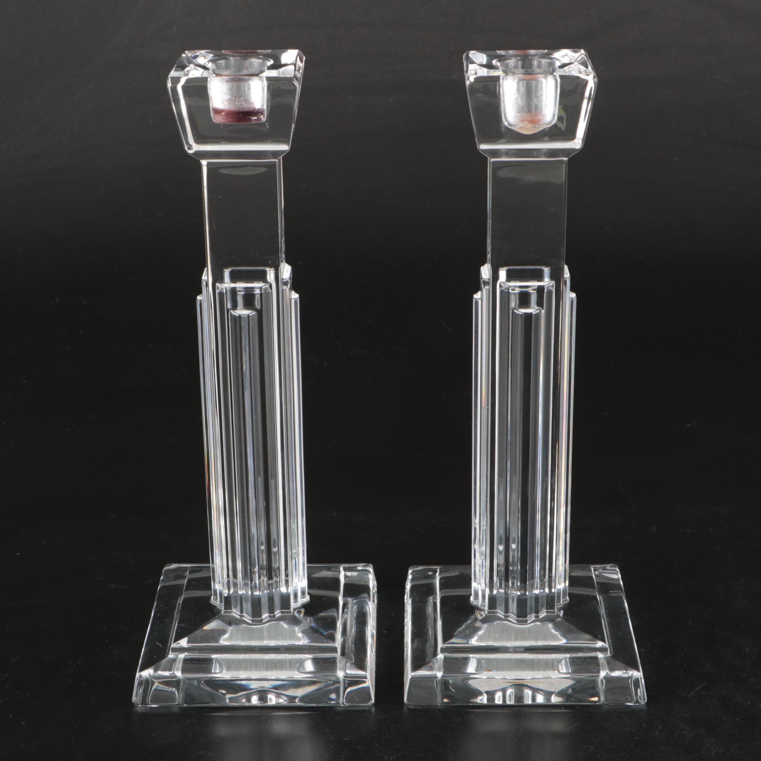 Waterford "Metropolitan" Art Deco Style Crystal Candlestick Pair