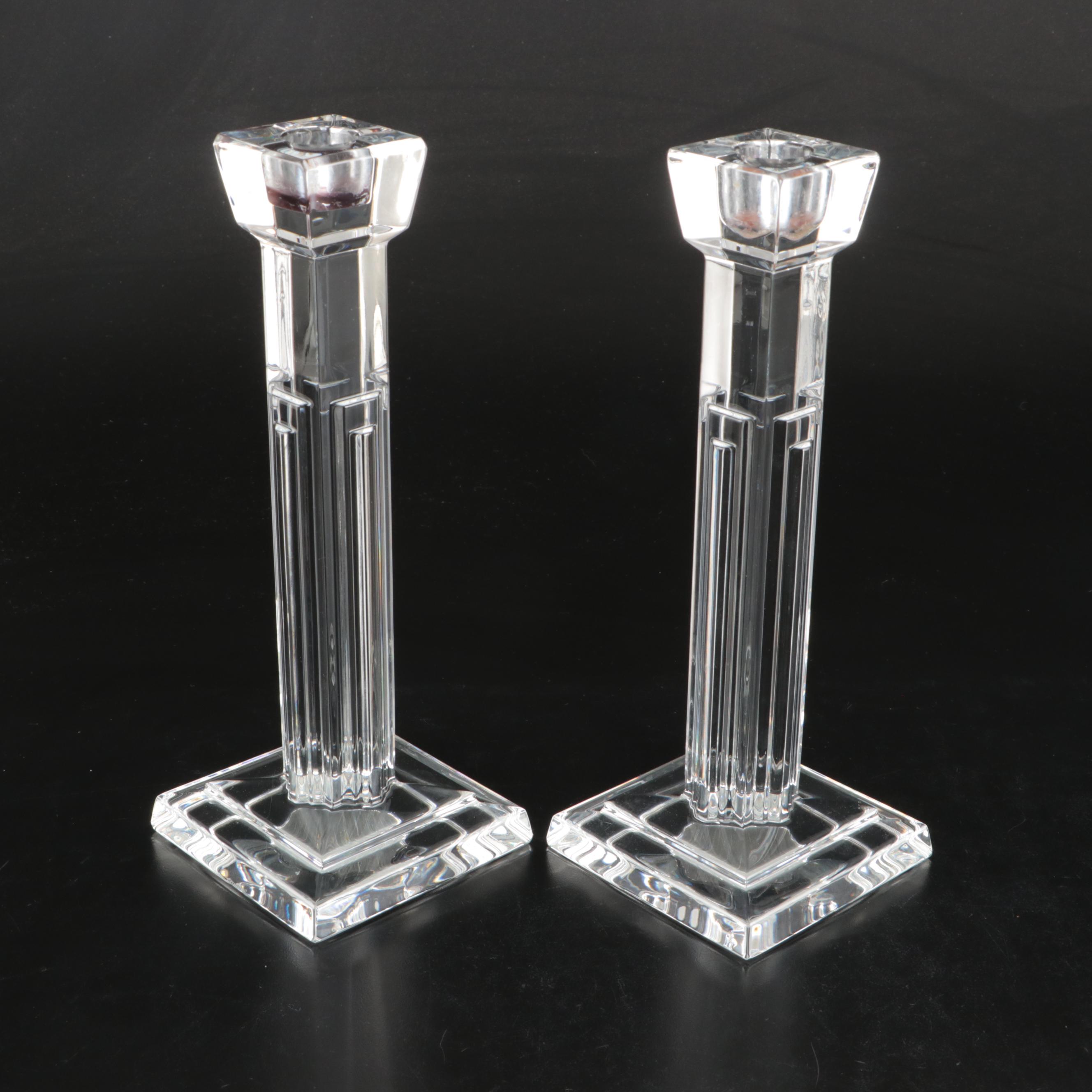 Waterford "Metropolitan" Art Deco Style Crystal Candlestick Pair