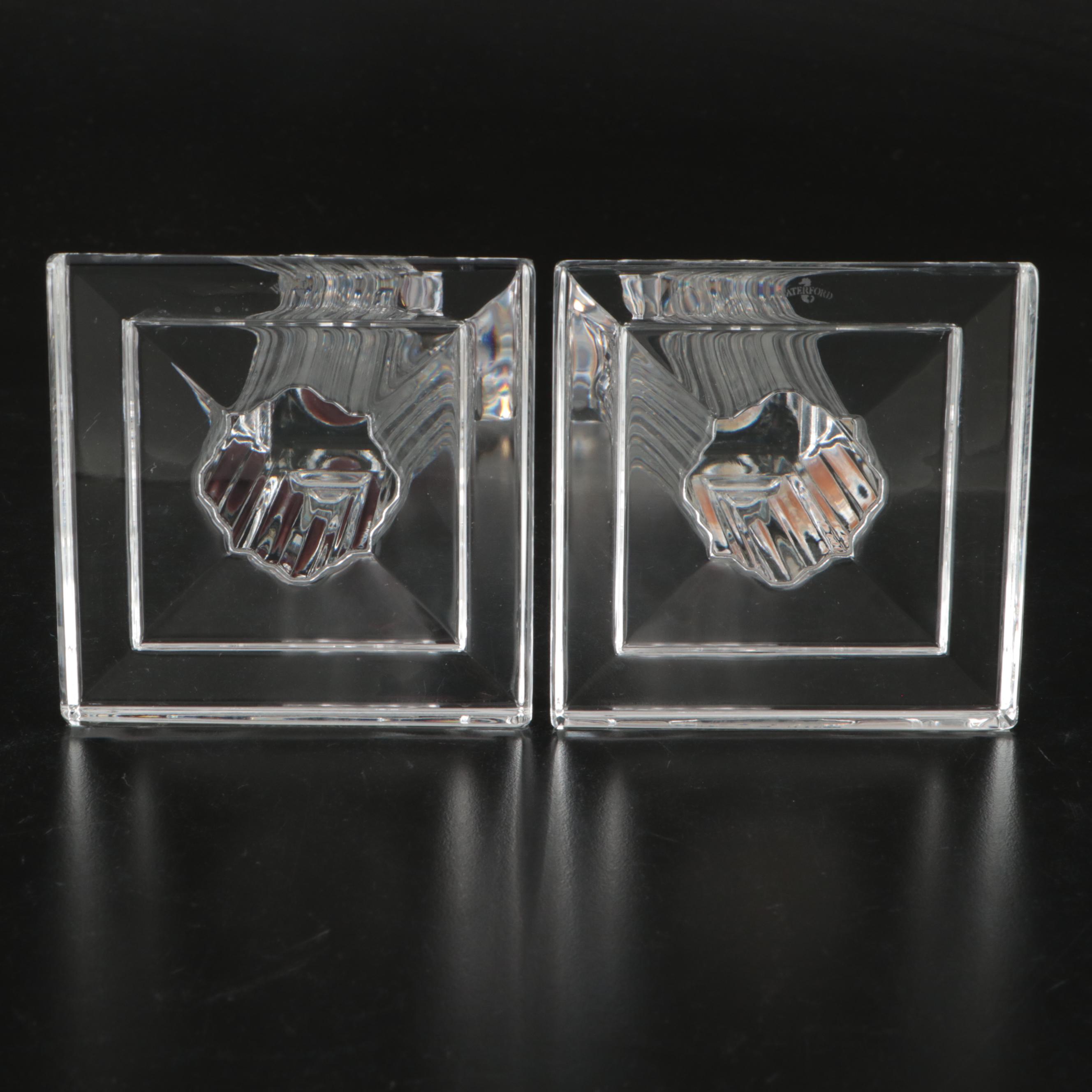 Waterford "Metropolitan" Art Deco Style Crystal Candlestick Pair