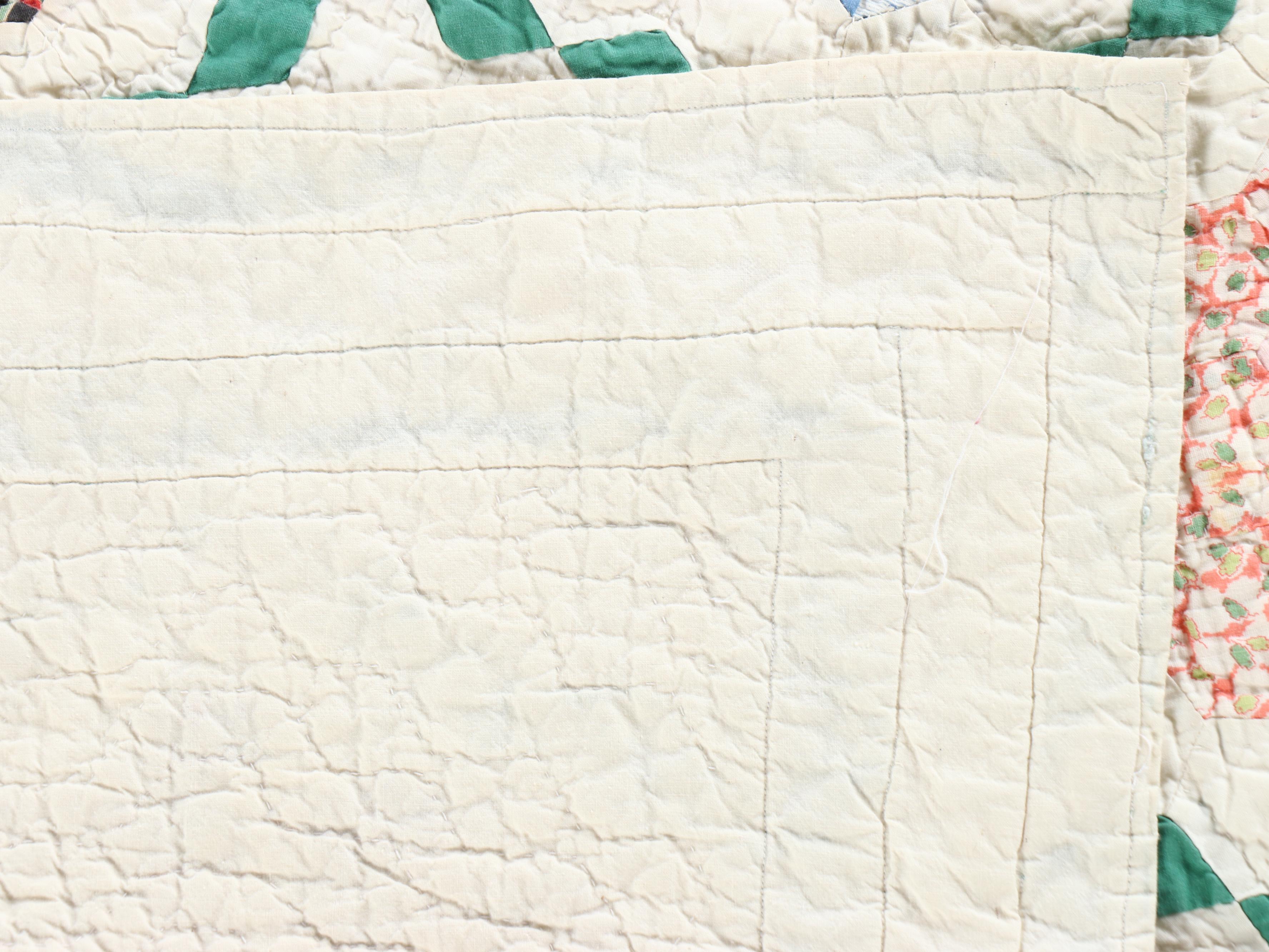 Handmade "Grandmother's Flower Garden" Pieced Quilt, 20th Century