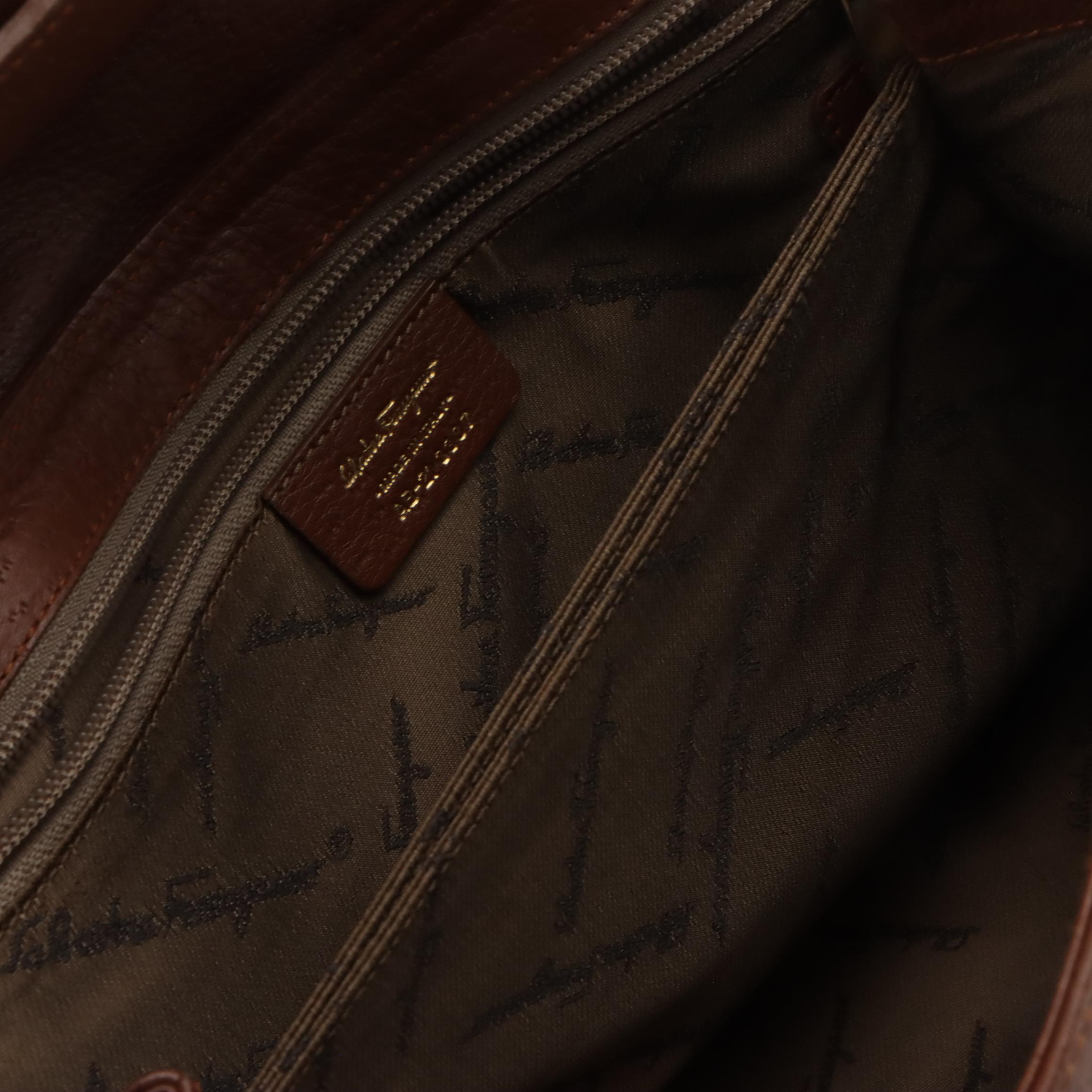 Salvatore Ferragamo Ostrich Embossed Leather Satchel with Gancini Hardware