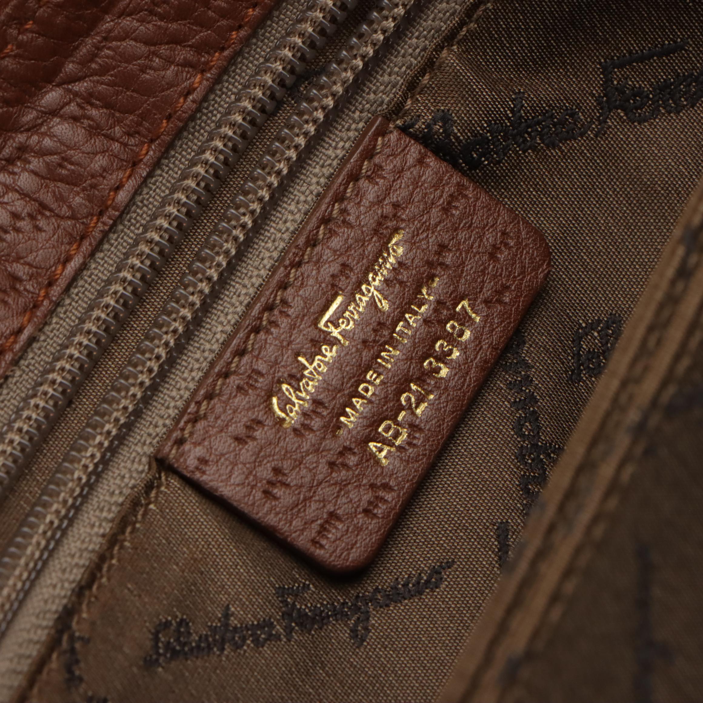 Salvatore Ferragamo Ostrich Embossed Leather Satchel with Gancini Hardware