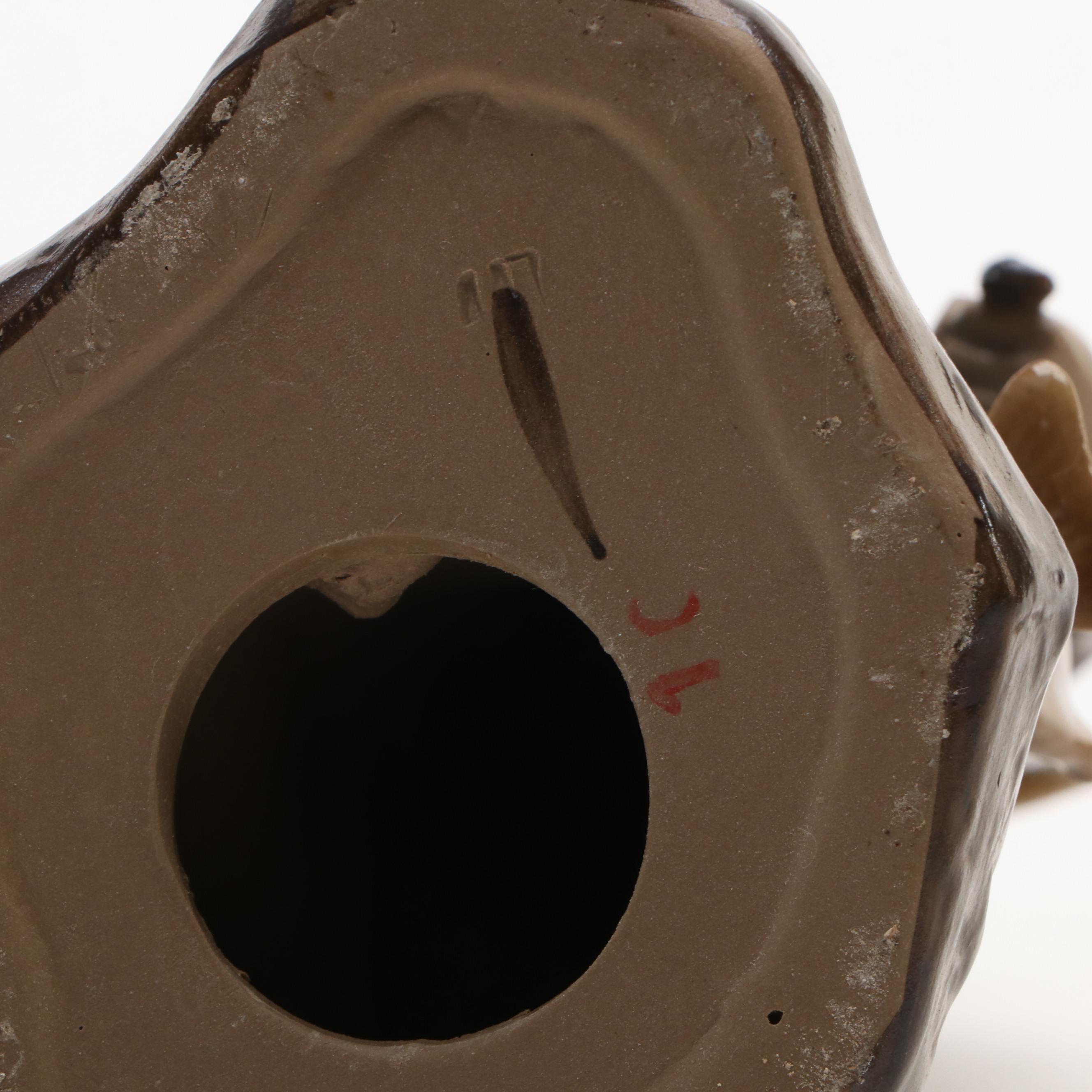 Chinese Shiwan Ware Fisherman with Gemstone Bonsai Tree