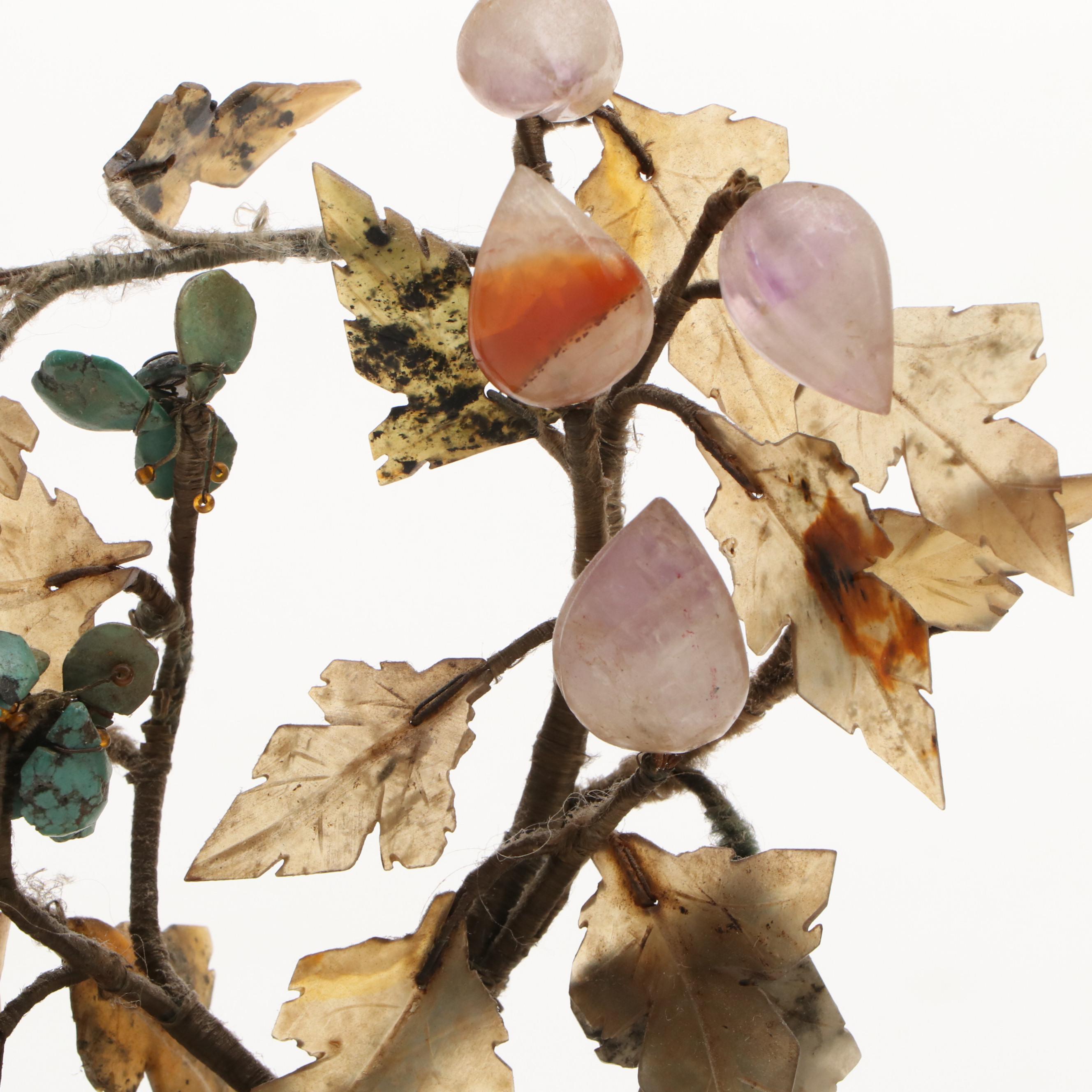 Chinese Shiwan Ware Fisherman with Gemstone Bonsai Tree