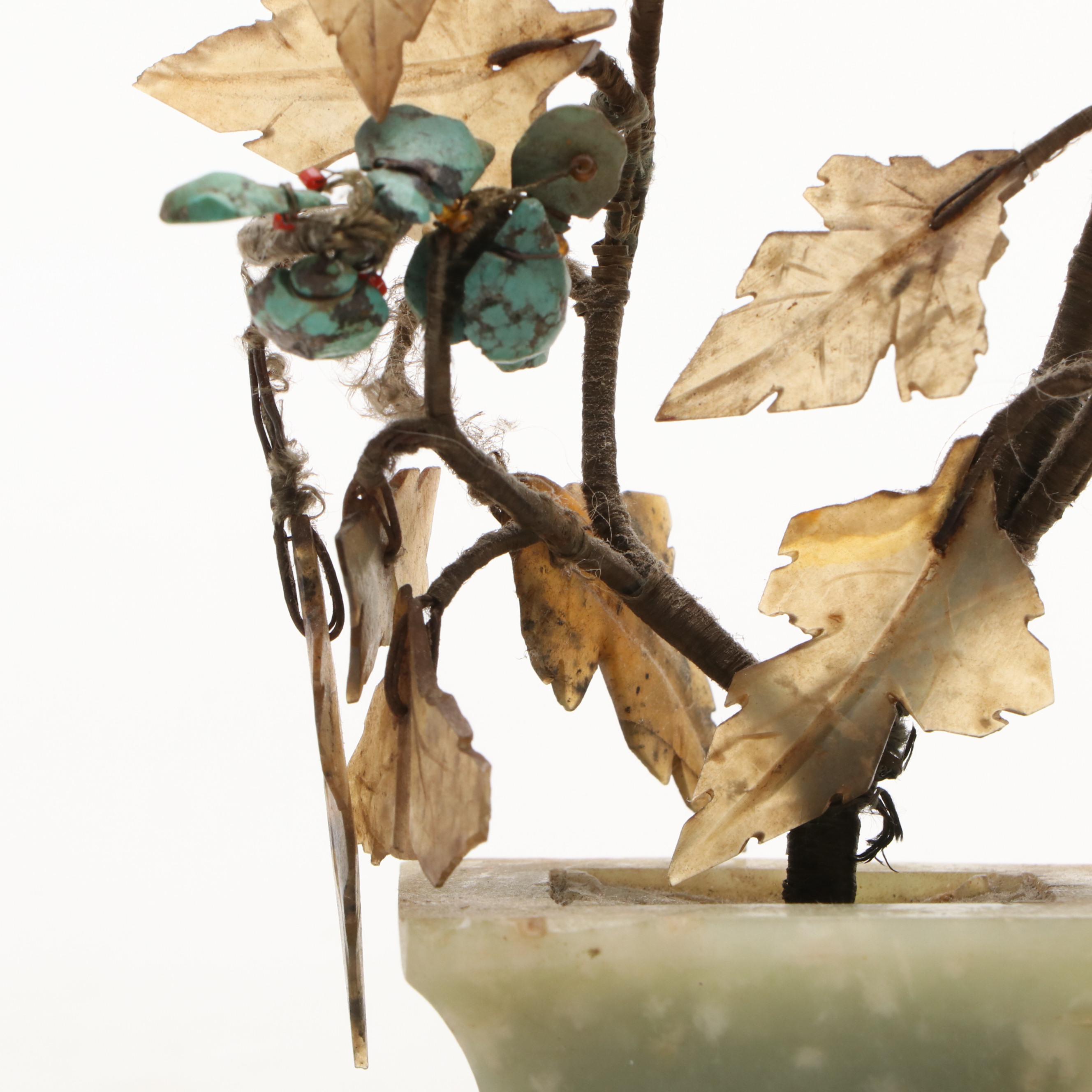 Chinese Shiwan Ware Fisherman with Gemstone Bonsai Tree