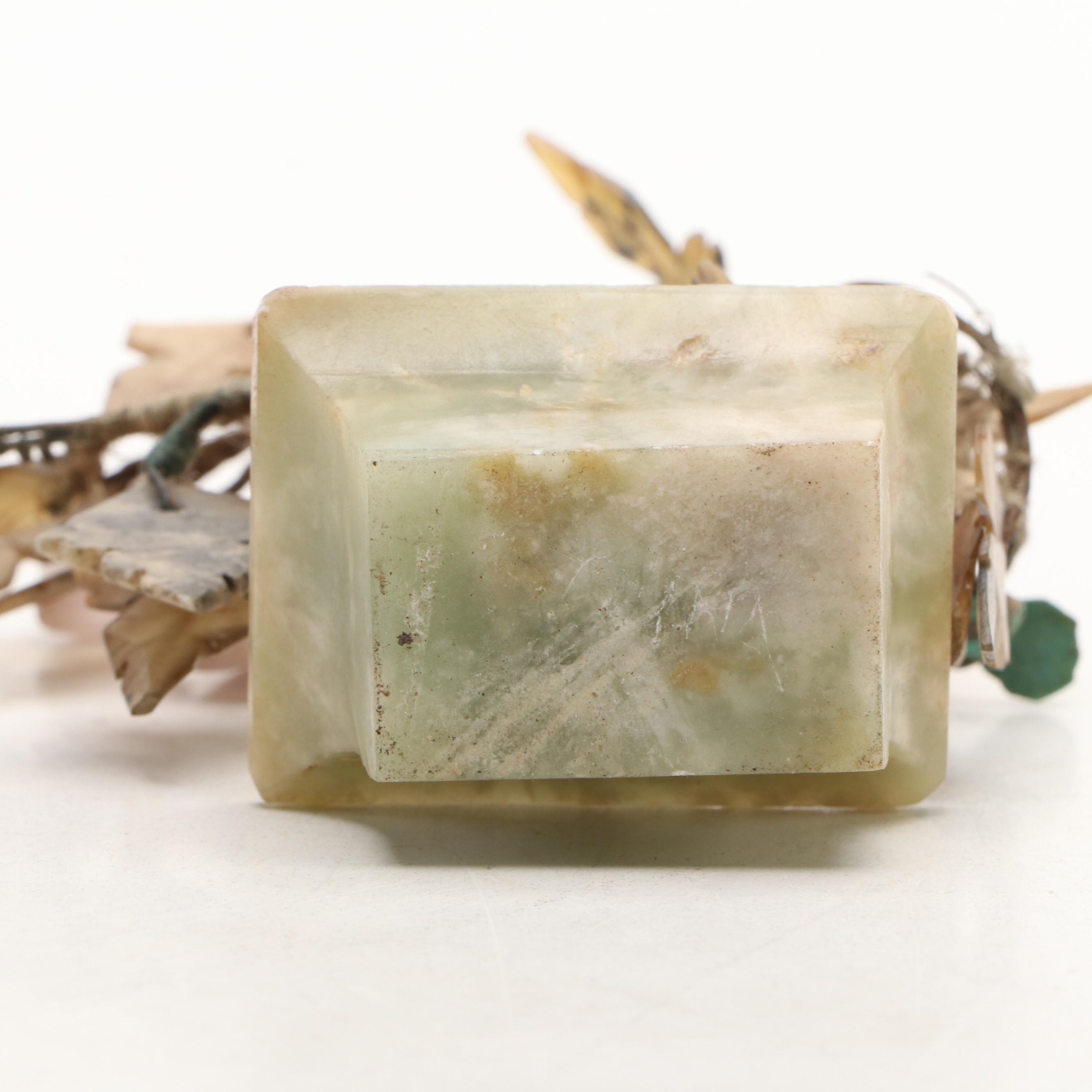 Chinese Shiwan Ware Fisherman with Gemstone Bonsai Tree