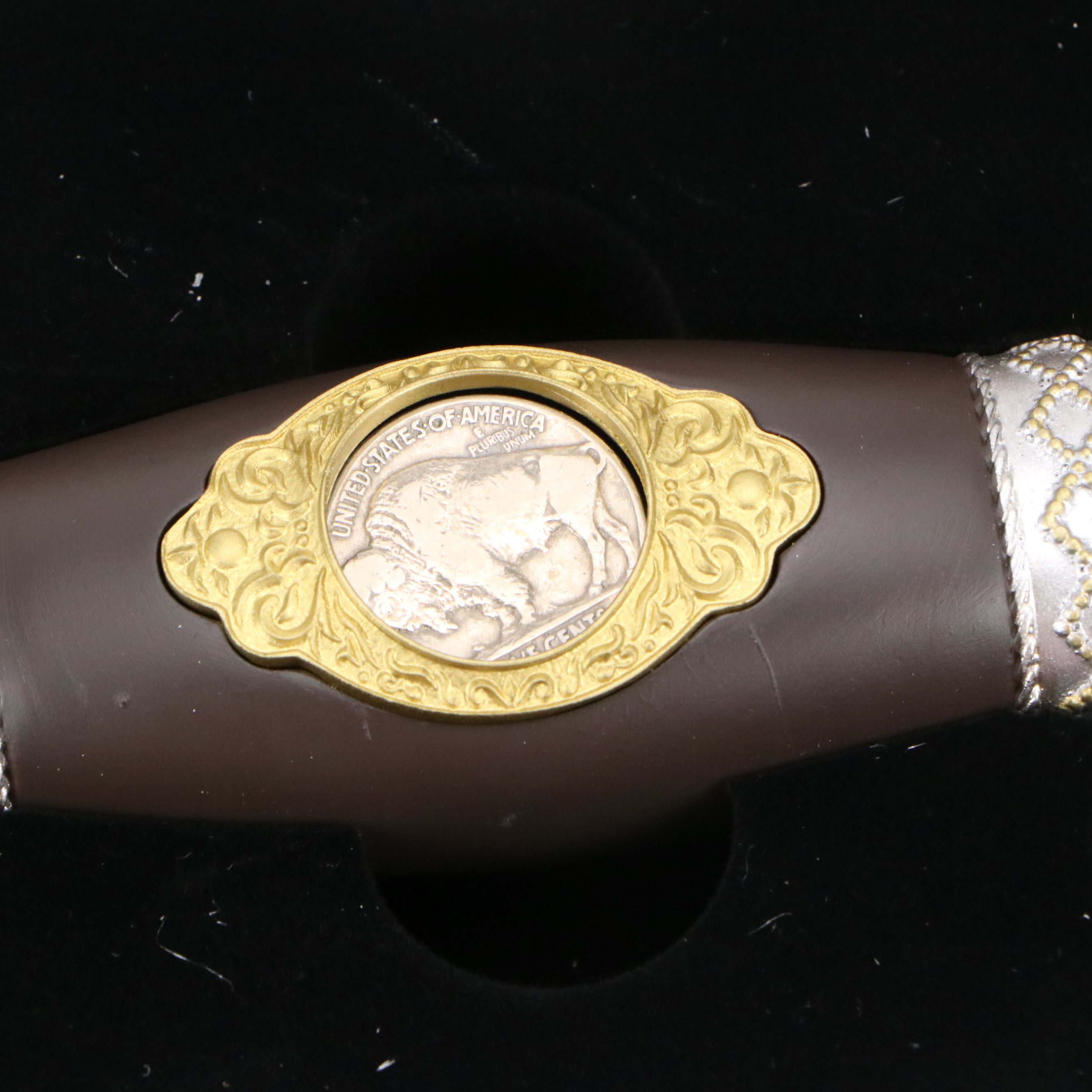 Danbury Mint Buffalo Nickel Bowie Knife Set with Pictorial Blade Etching