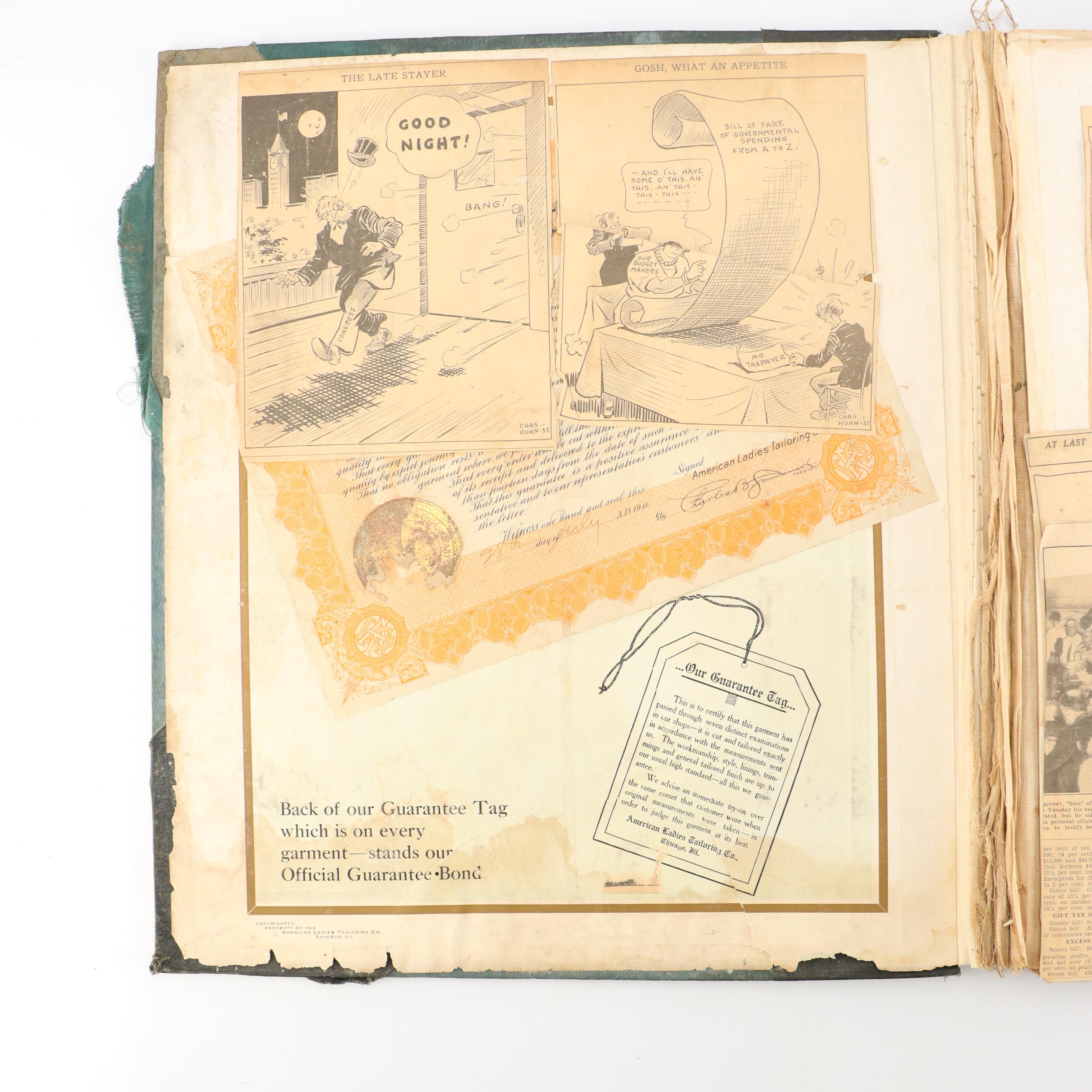 American Ladies Tailoring Co. Catalog with Pastedown Political Cartoon Clippings