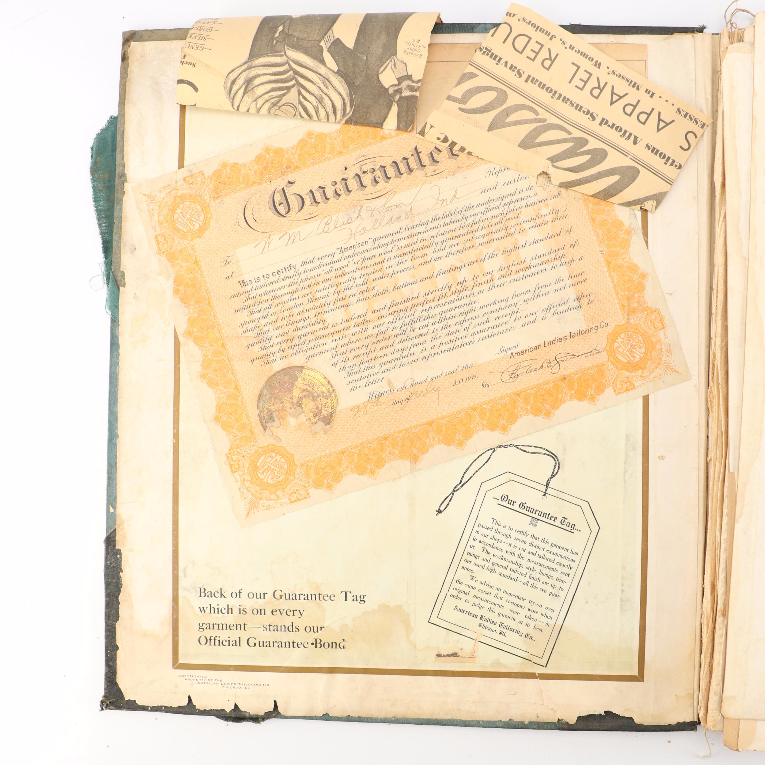 American Ladies Tailoring Co. Catalog with Pastedown Political Cartoon Clippings