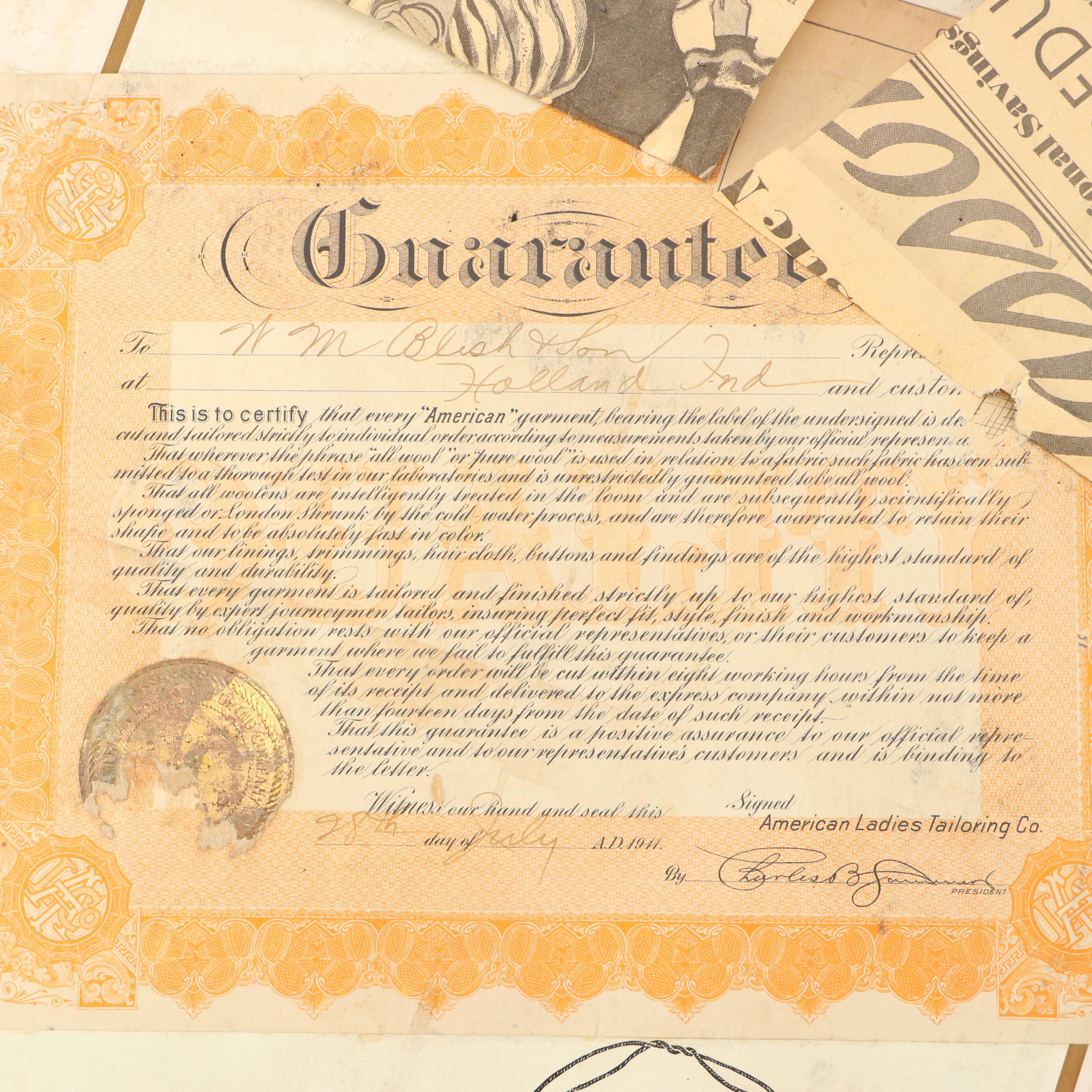 American Ladies Tailoring Co. Catalog with Pastedown Political Cartoon Clippings