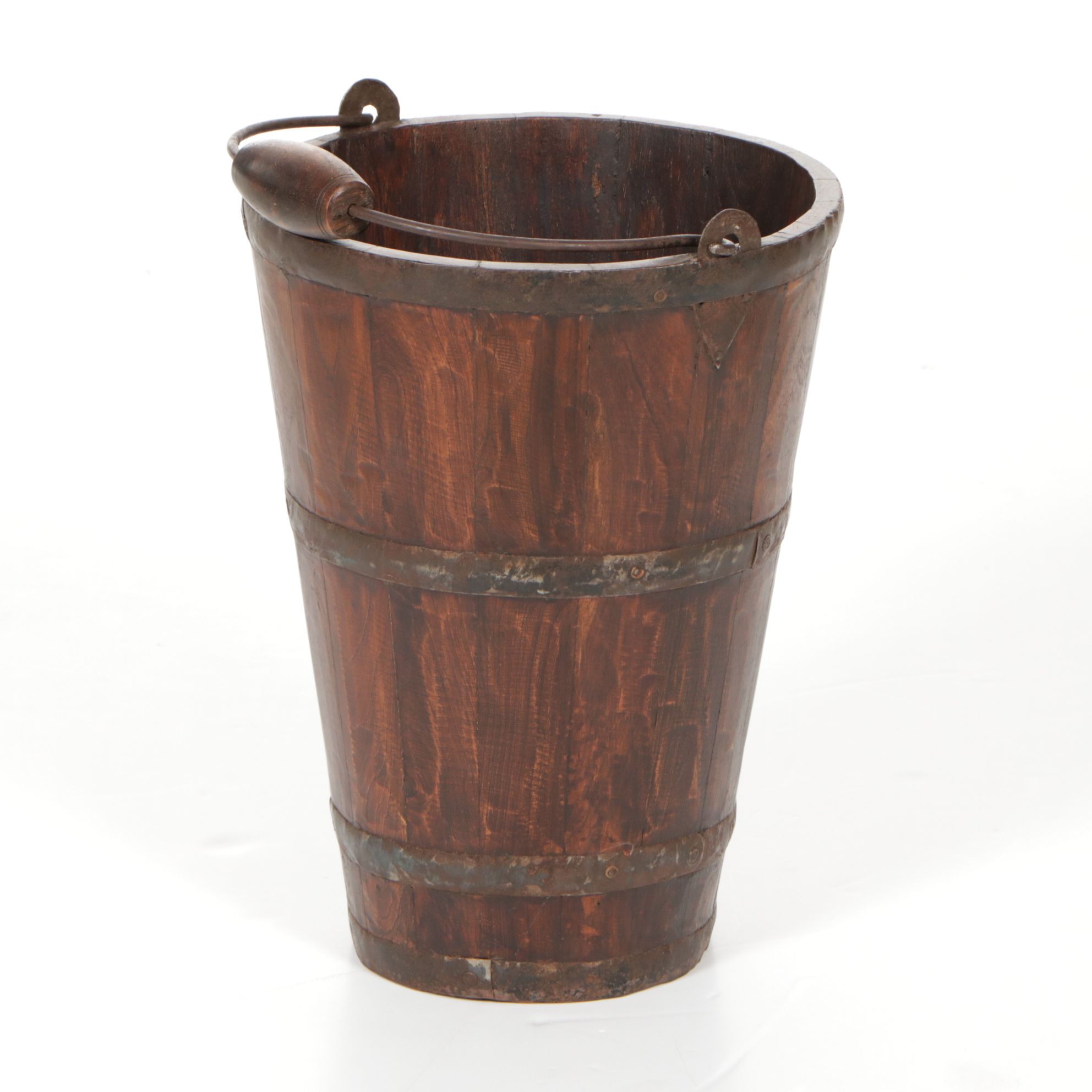 Rustic Harvest Bucket with Hand Hewn Staves and Metal Bands