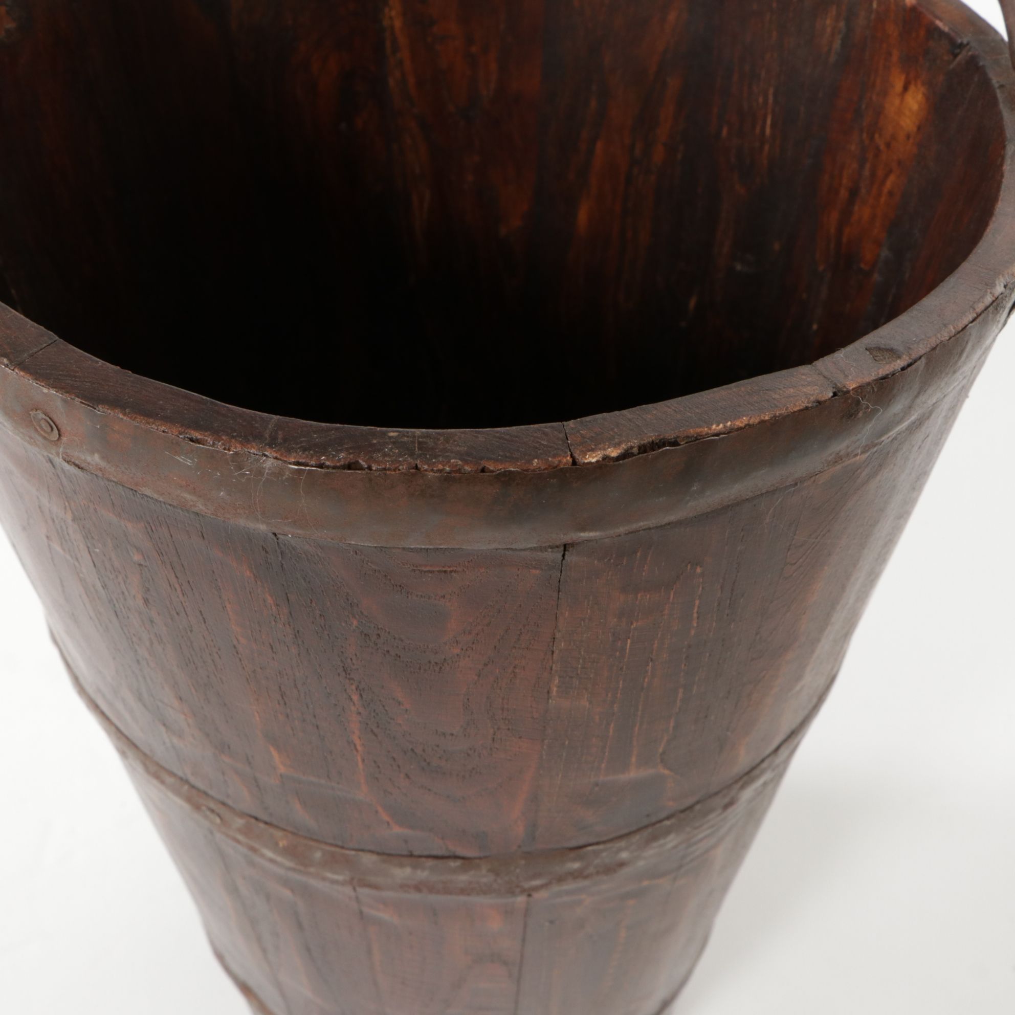 Rustic Harvest Bucket with Hand Hewn Staves and Metal Bands