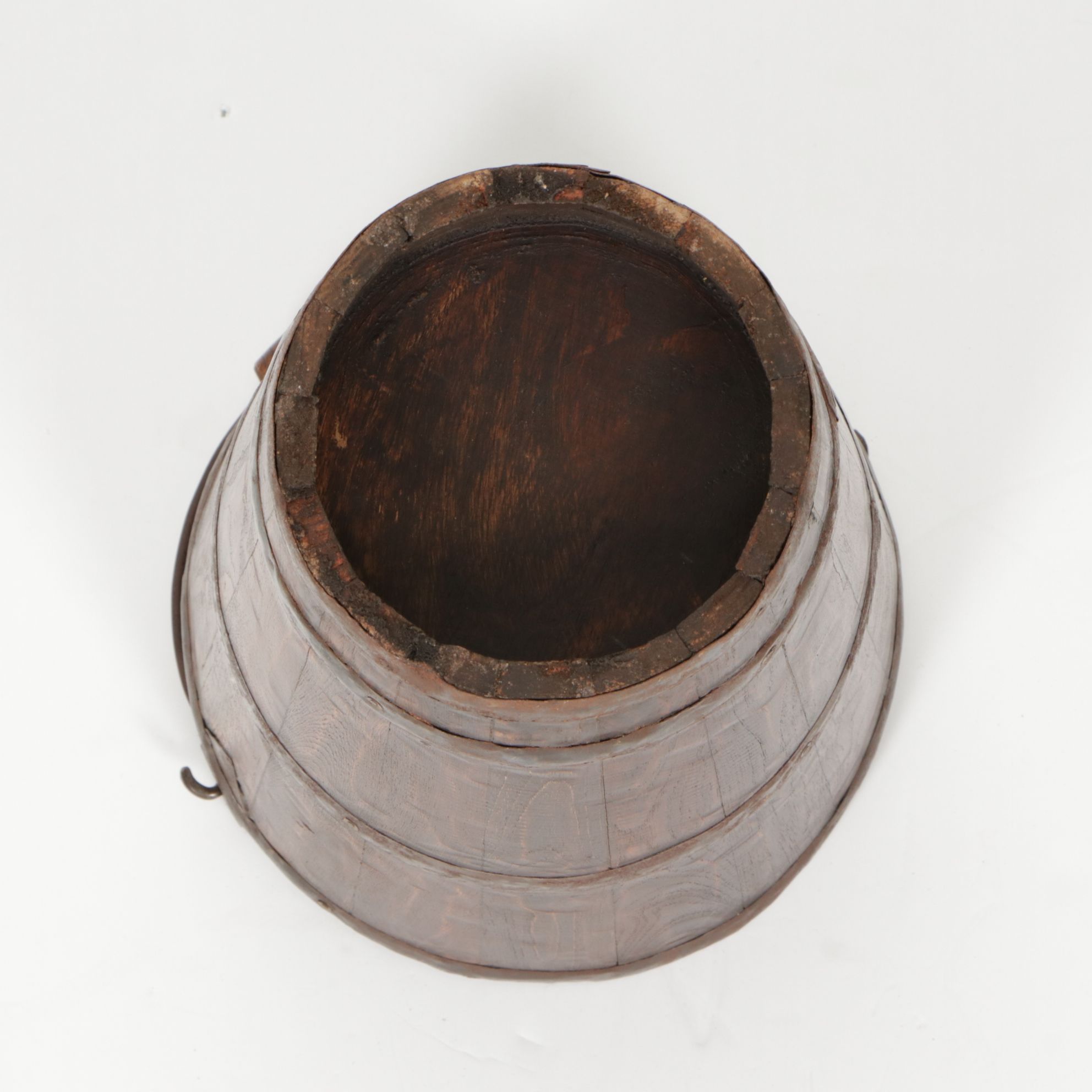 Rustic Harvest Bucket with Hand Hewn Staves and Metal Bands