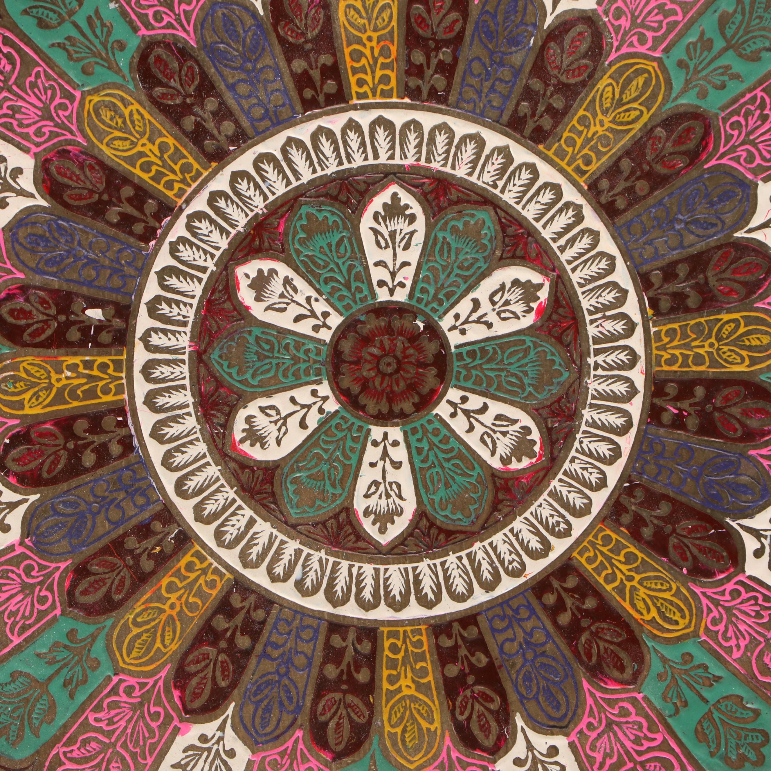 Stone and Glass Egg Figures on Brass Stands & Indo-Persian Enameled Brass Plate