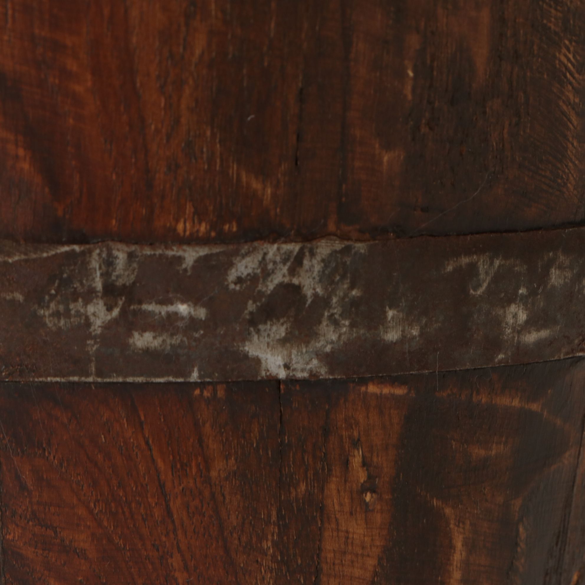 Rustic Harvest Bucket with Hand Hewn Staves and Metal Bands