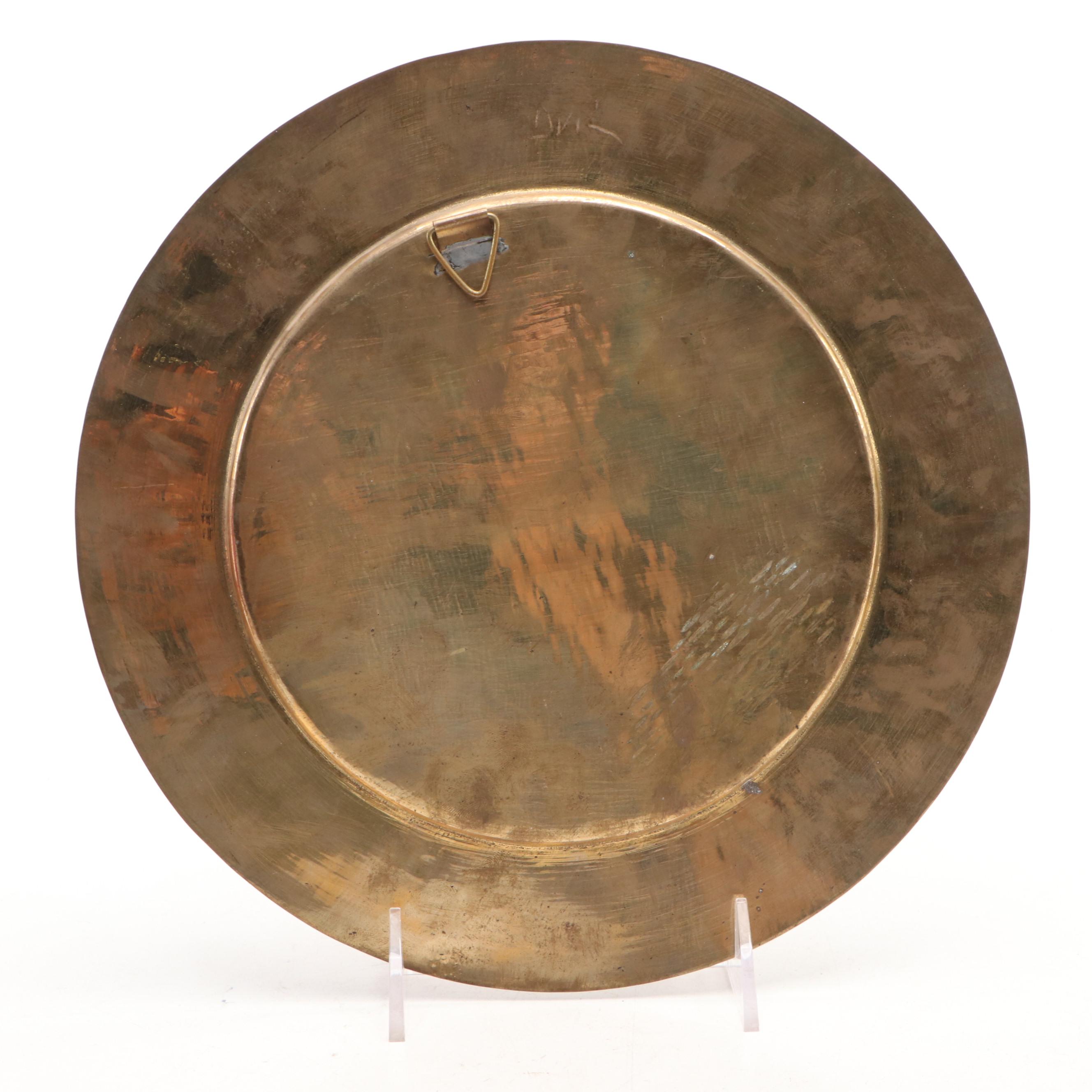 Stone and Glass Egg Figures on Brass Stands & Indo-Persian Enameled Brass Plate