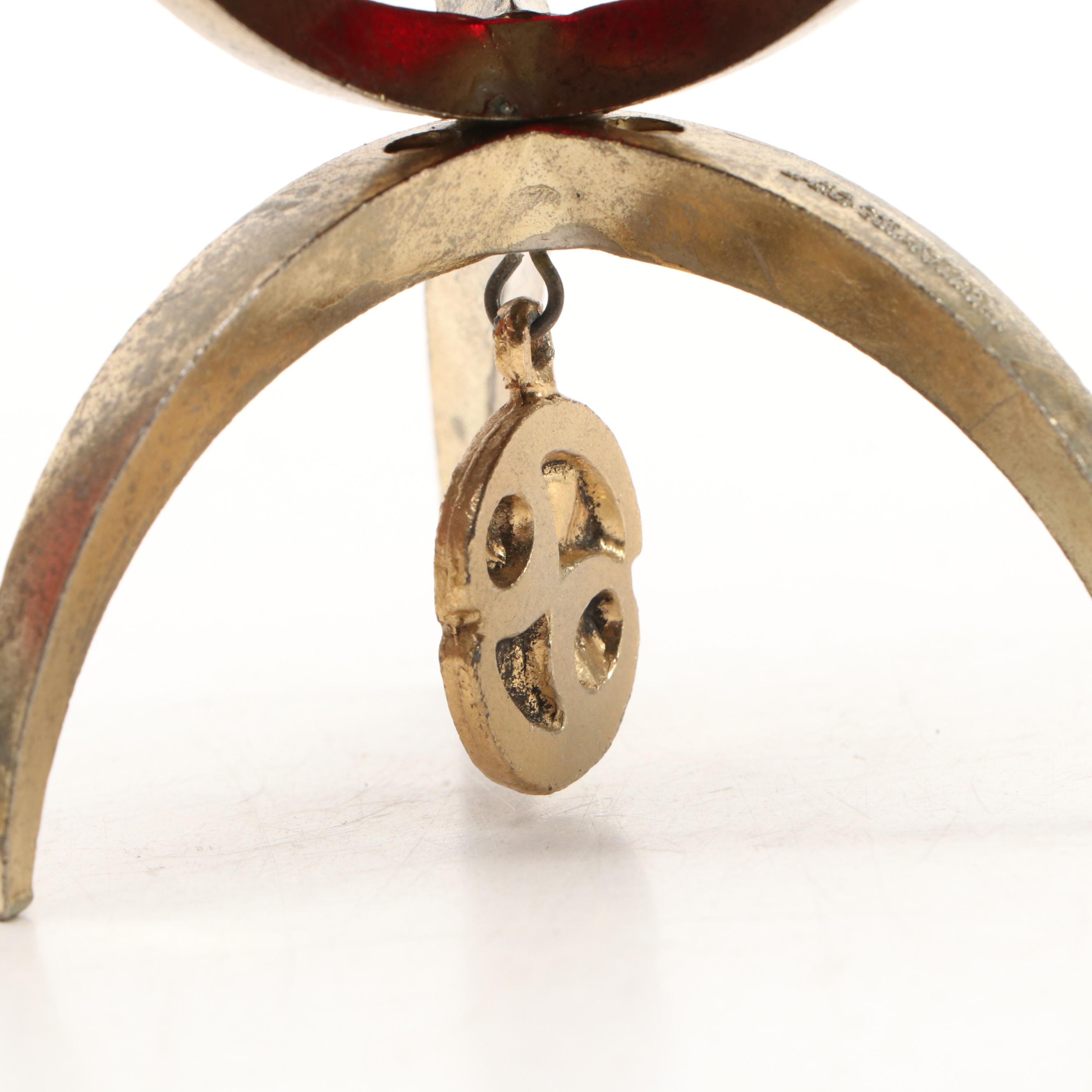 Stone and Glass Egg Figures on Brass Stands & Indo-Persian Enameled Brass Plate