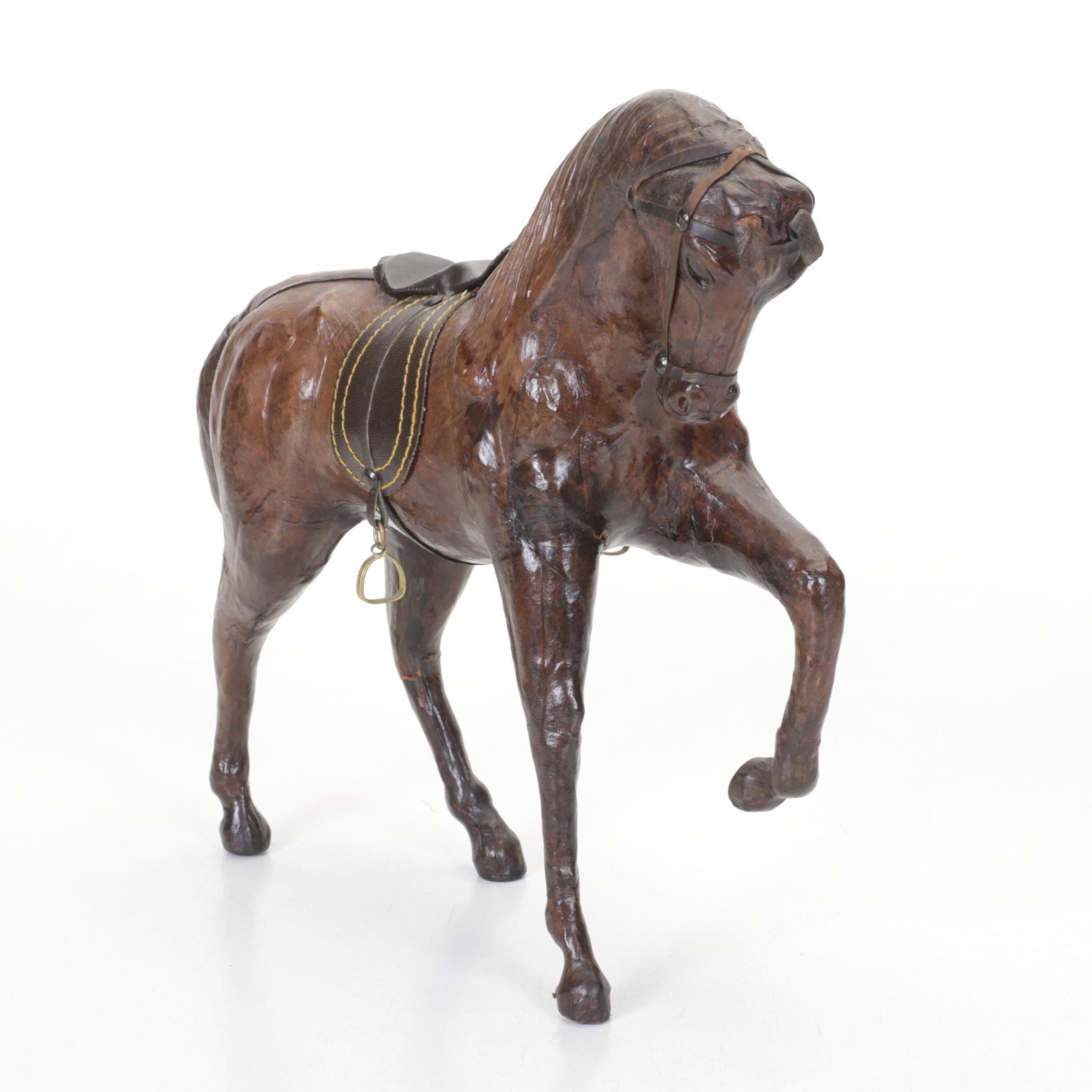 Molded Leather Saddled Horse Figurine